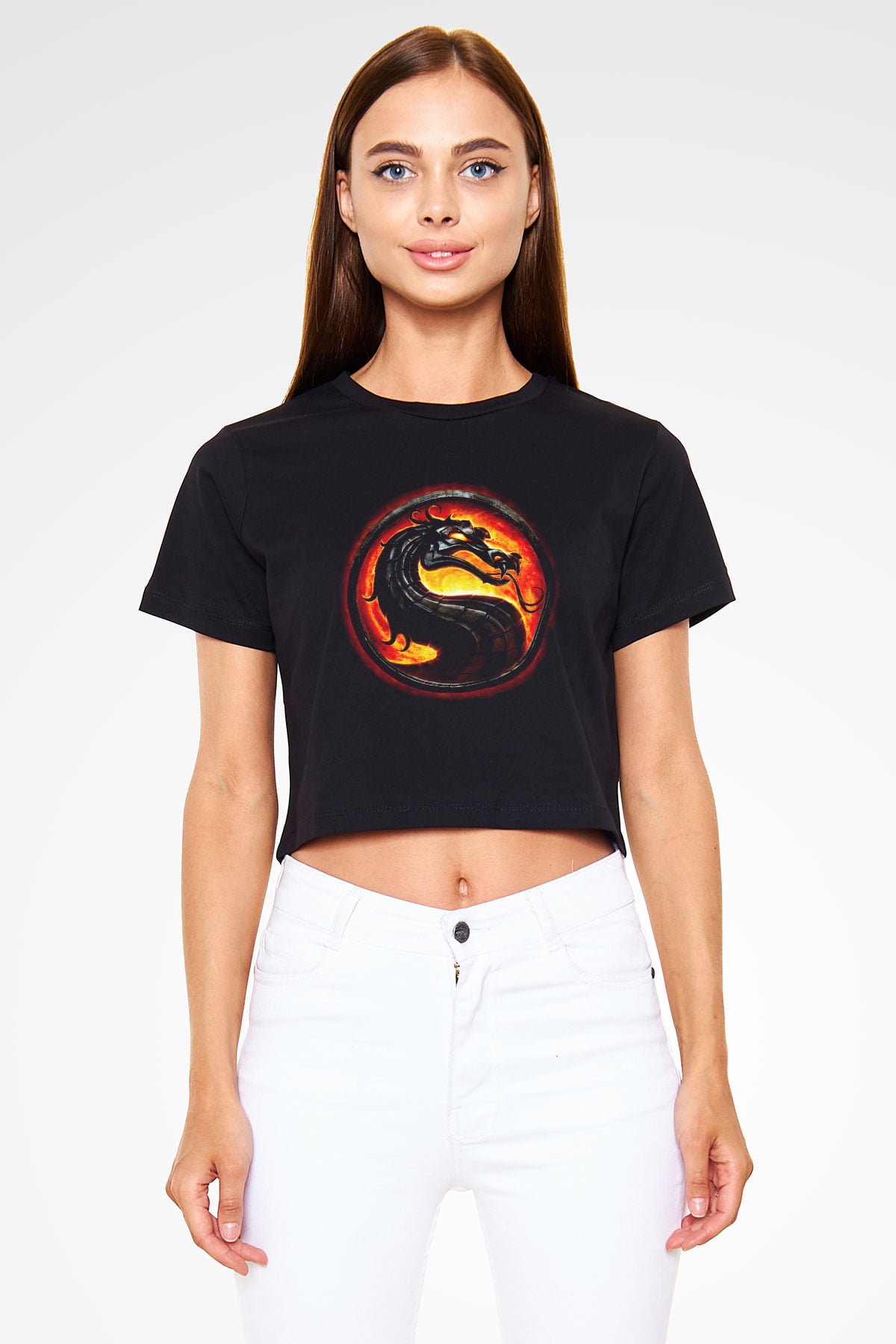 Mortal Kombat Siyah Crop Top Tişört