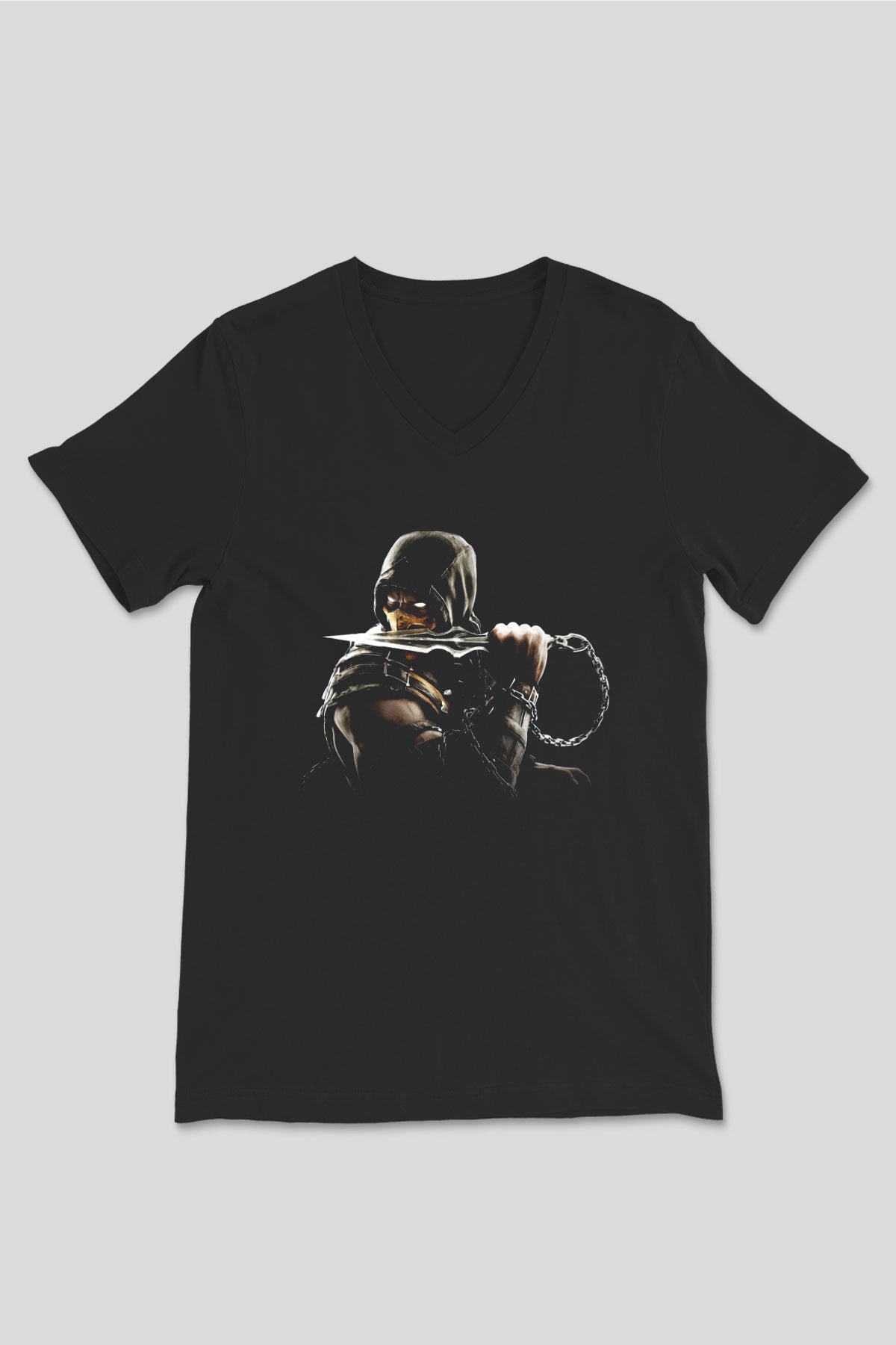 Mortal Kombat Siyah Unisex V Yaka Tişört T-Shirt