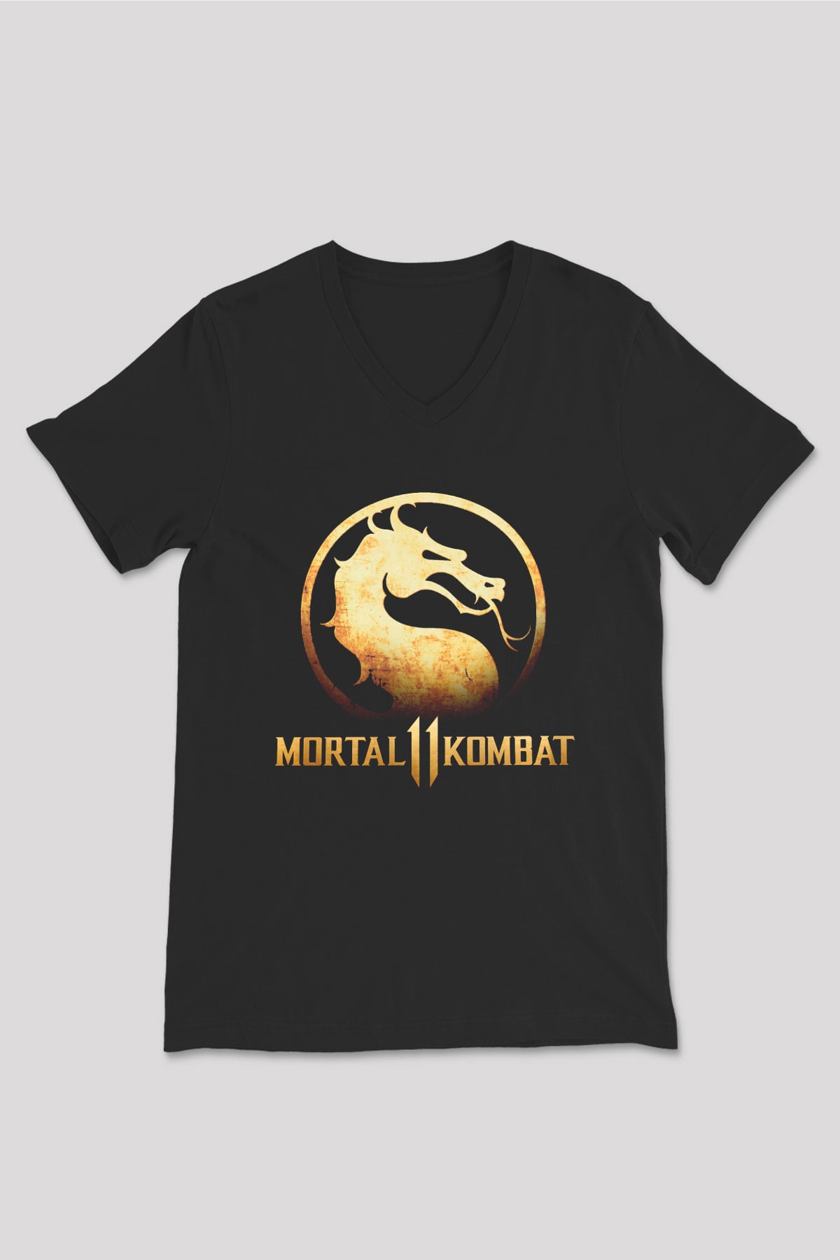 Mortal Kombat Siyah Unisex V Yaka Tişört