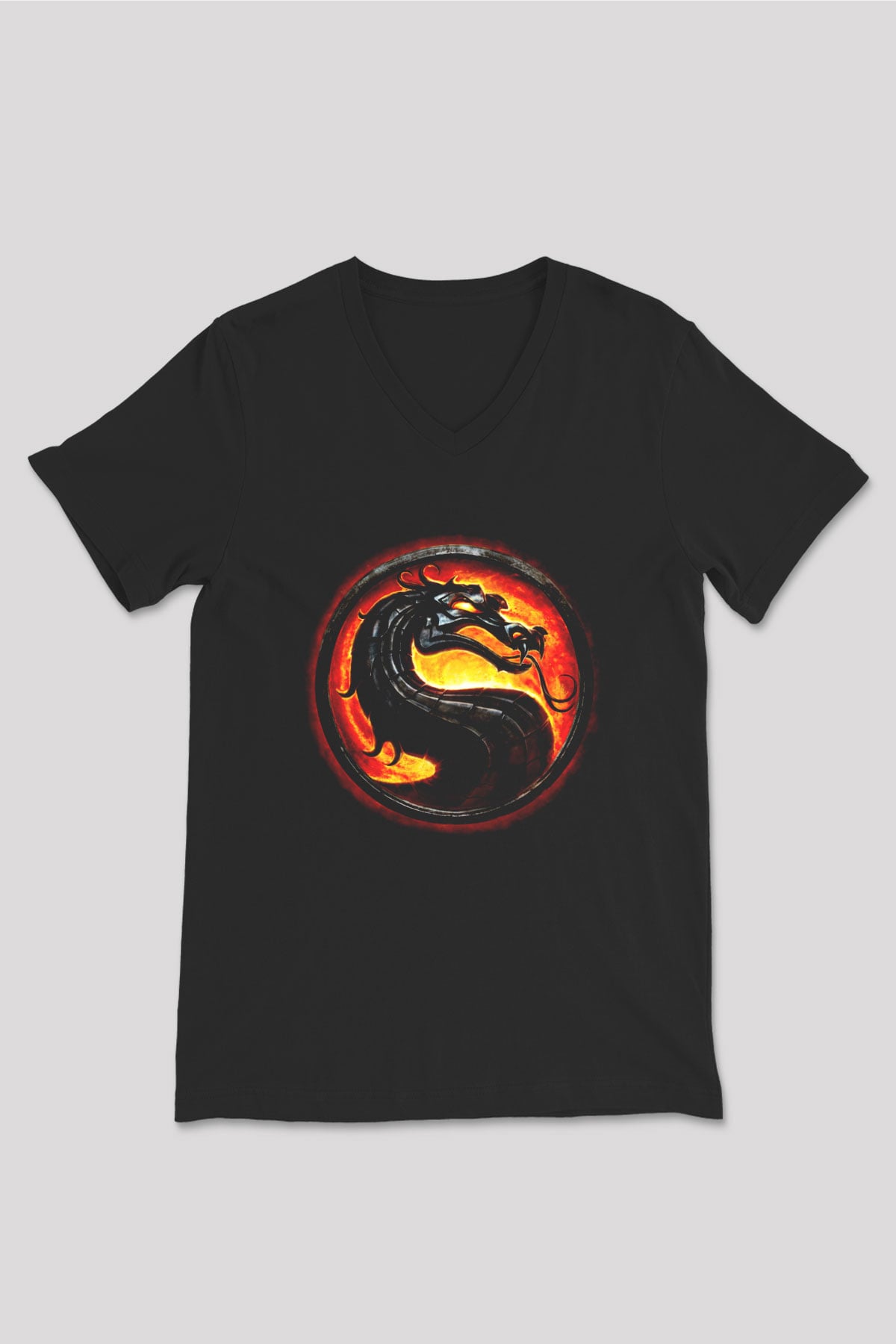 Mortal Kombat Siyah Unisex V Yaka Tişört T-Shirt