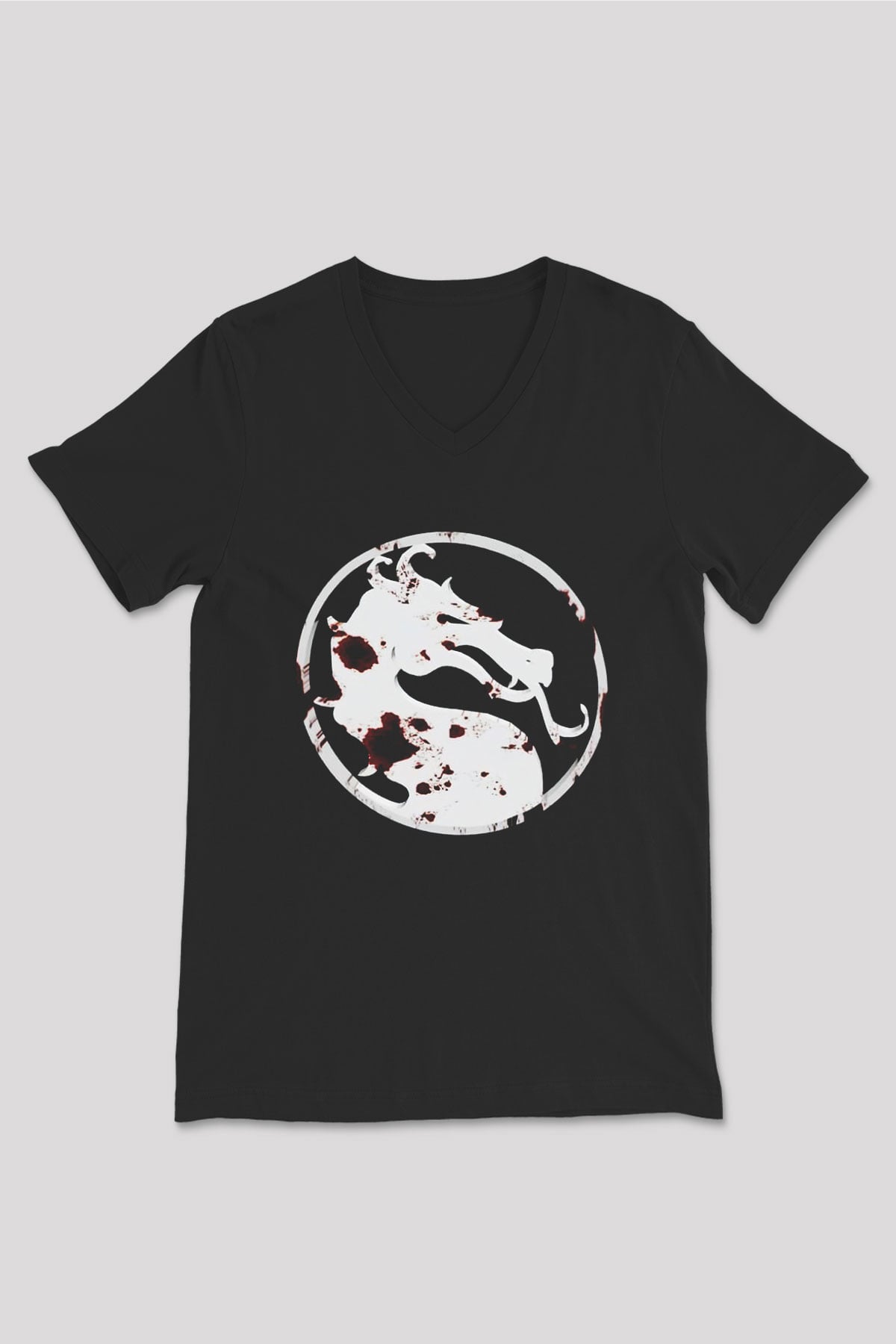 Mortal Kombat Siyah Unisex V Yaka Tişört T-Shirt