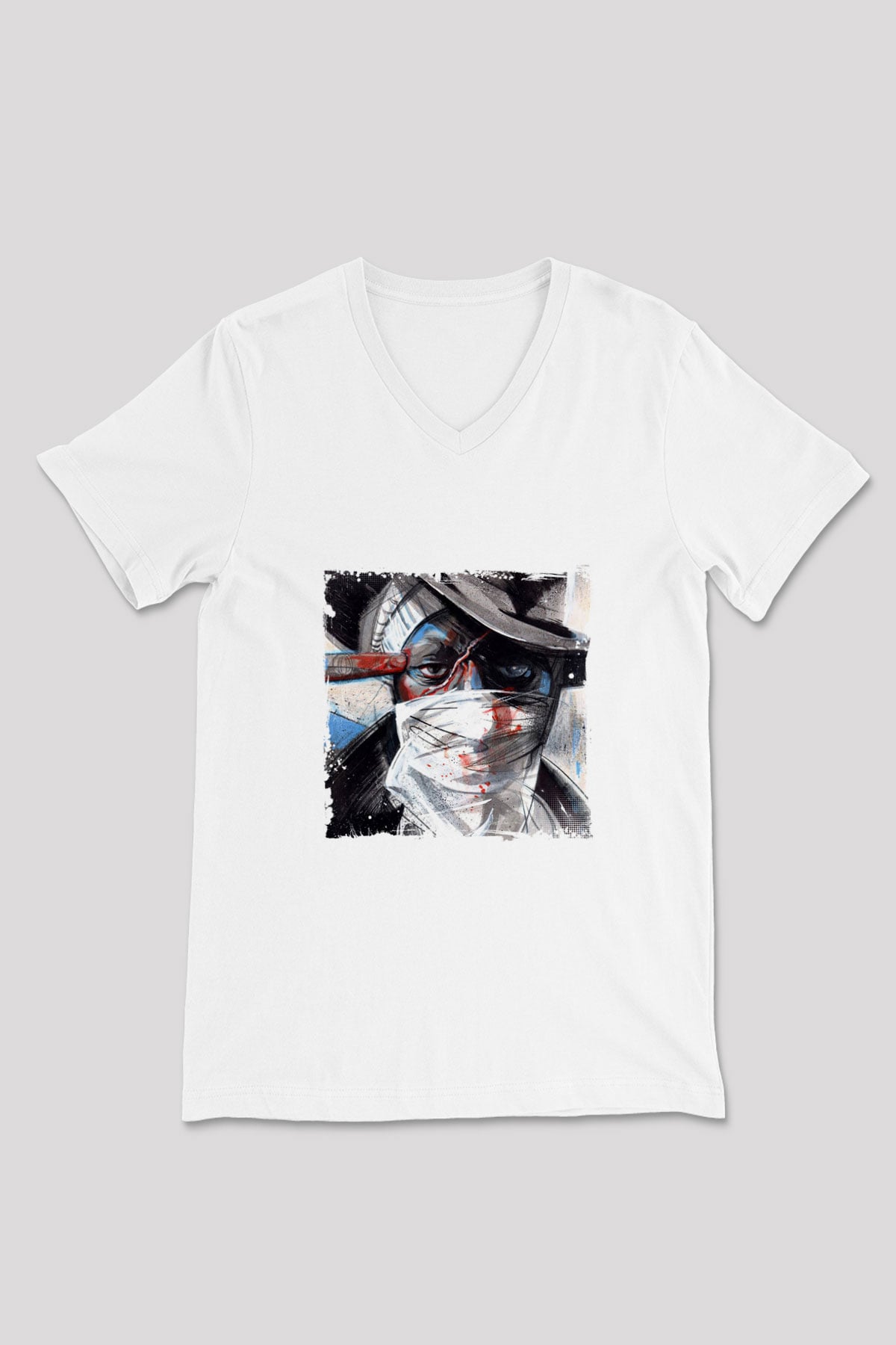 Mos Def Baskılı Beyaz V Yaka Unisex Tişört