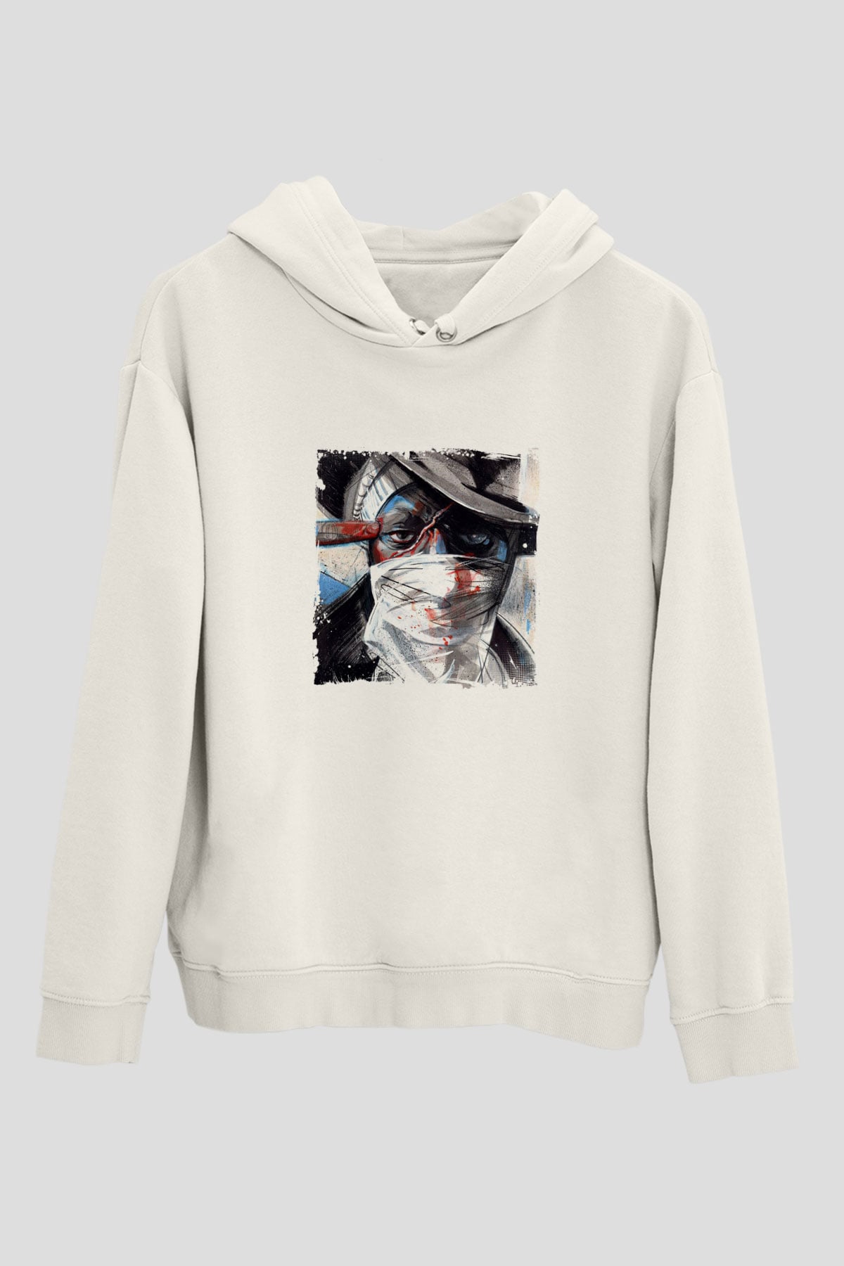 Mos Def Baskılı Unisex Beyaz Kapüşonlu Sweatshirt