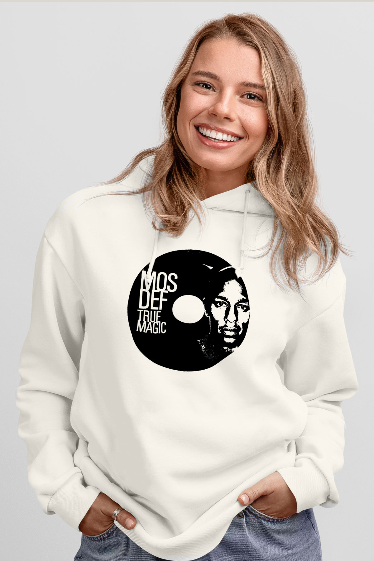 Mos Def Beyaz Unisex Kapşonlu Sweatshirt