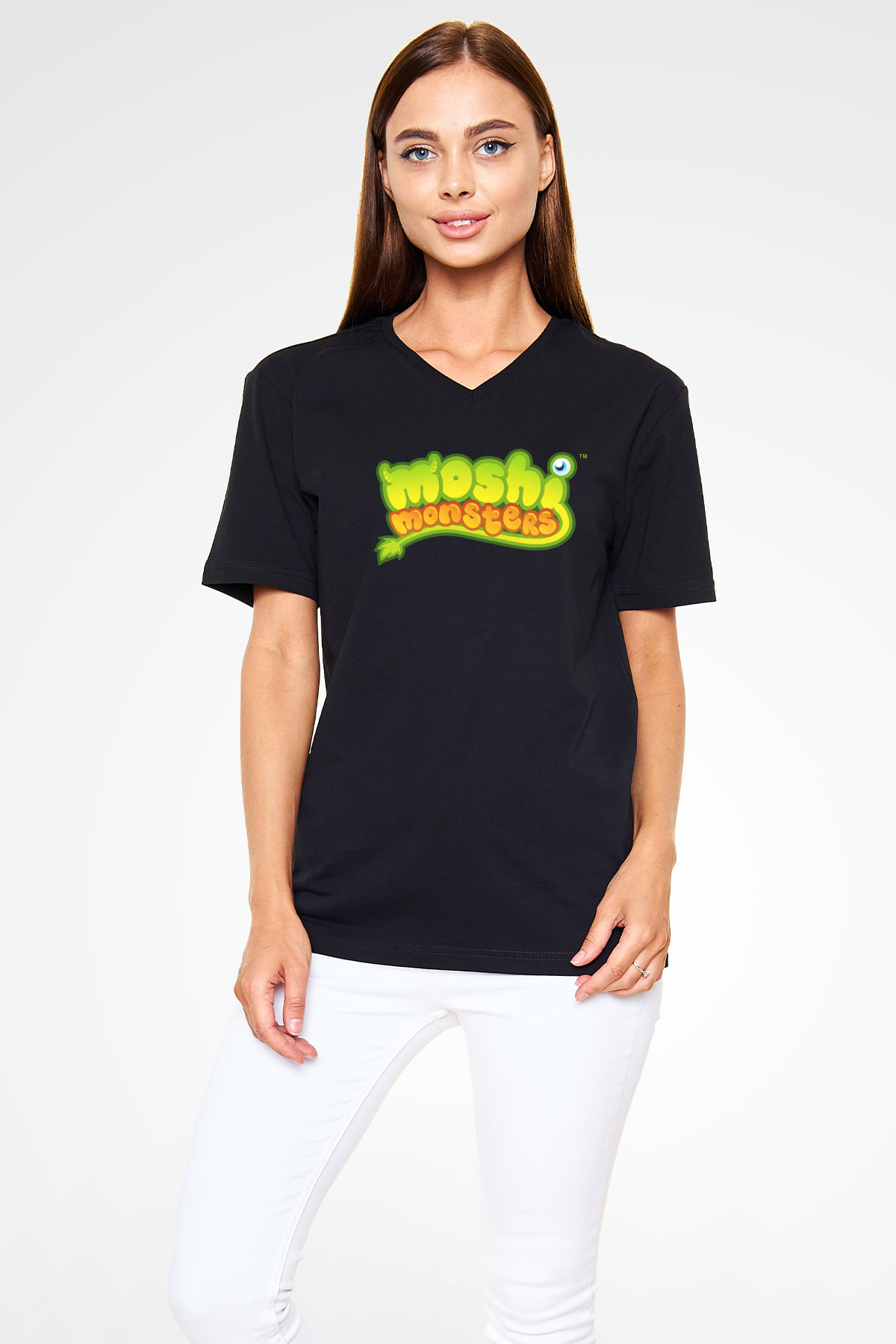 Moshi Monsters Siyah Unisex V Yaka Tişört T-Shirt