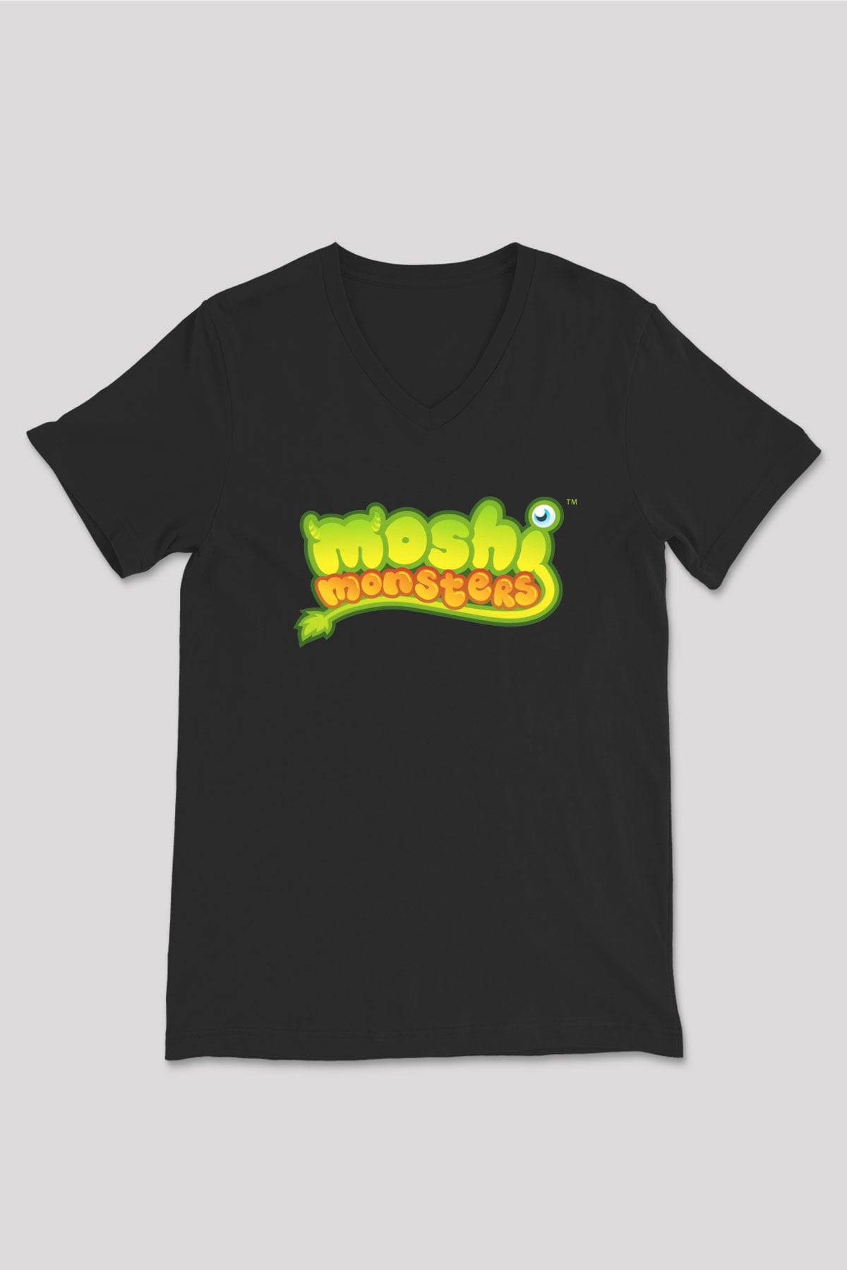 Moshi Monsters Siyah Unisex V Yaka Tişört T-Shirt