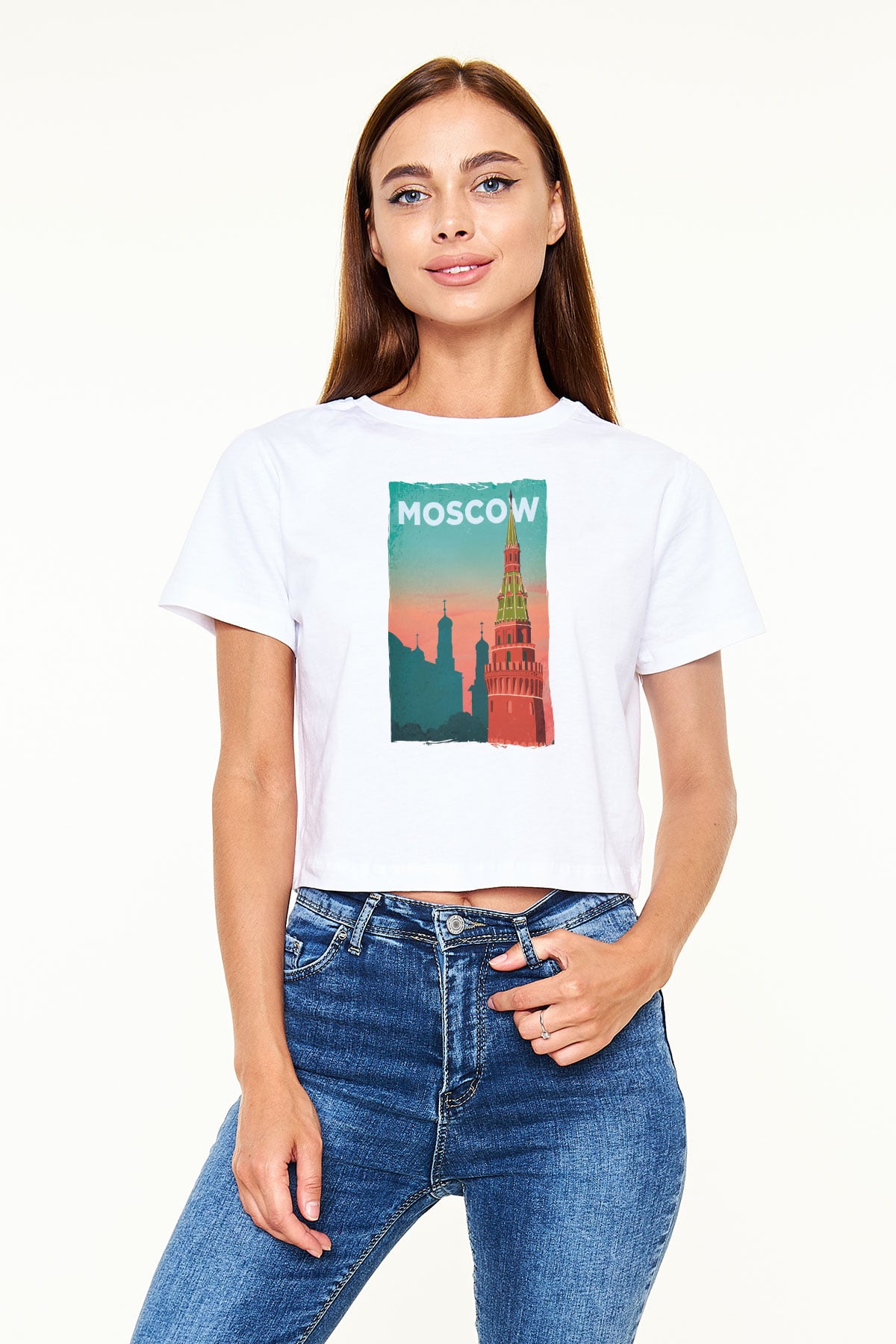 Moskova Kremlini Beyaz  Crop Top Tişört