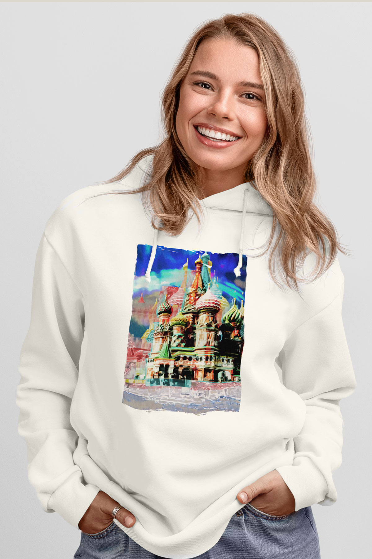 Moskova Kremlini Beyaz Unisex Hoodie
