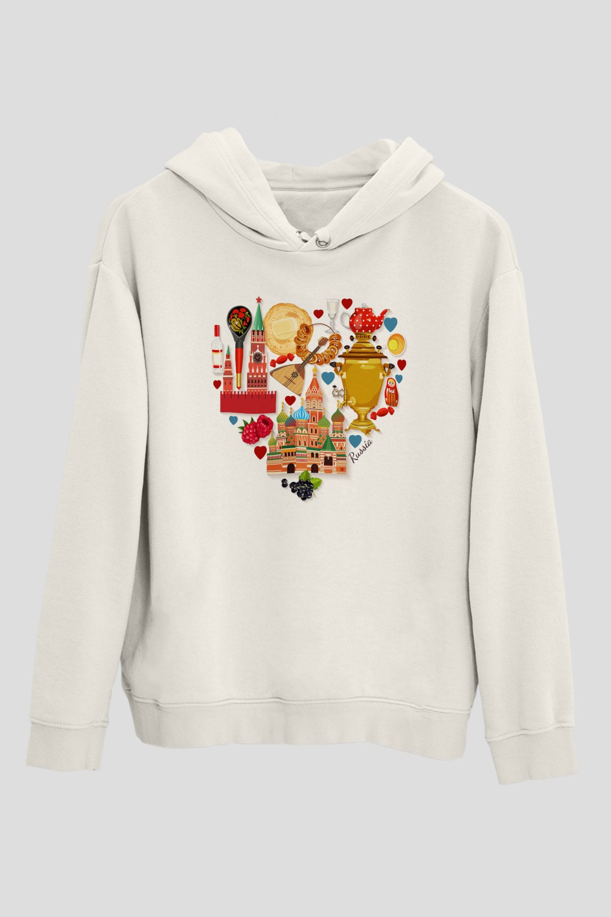 Moskova Kremlini Beyaz Unisex Kapşonlu Sweatshirt