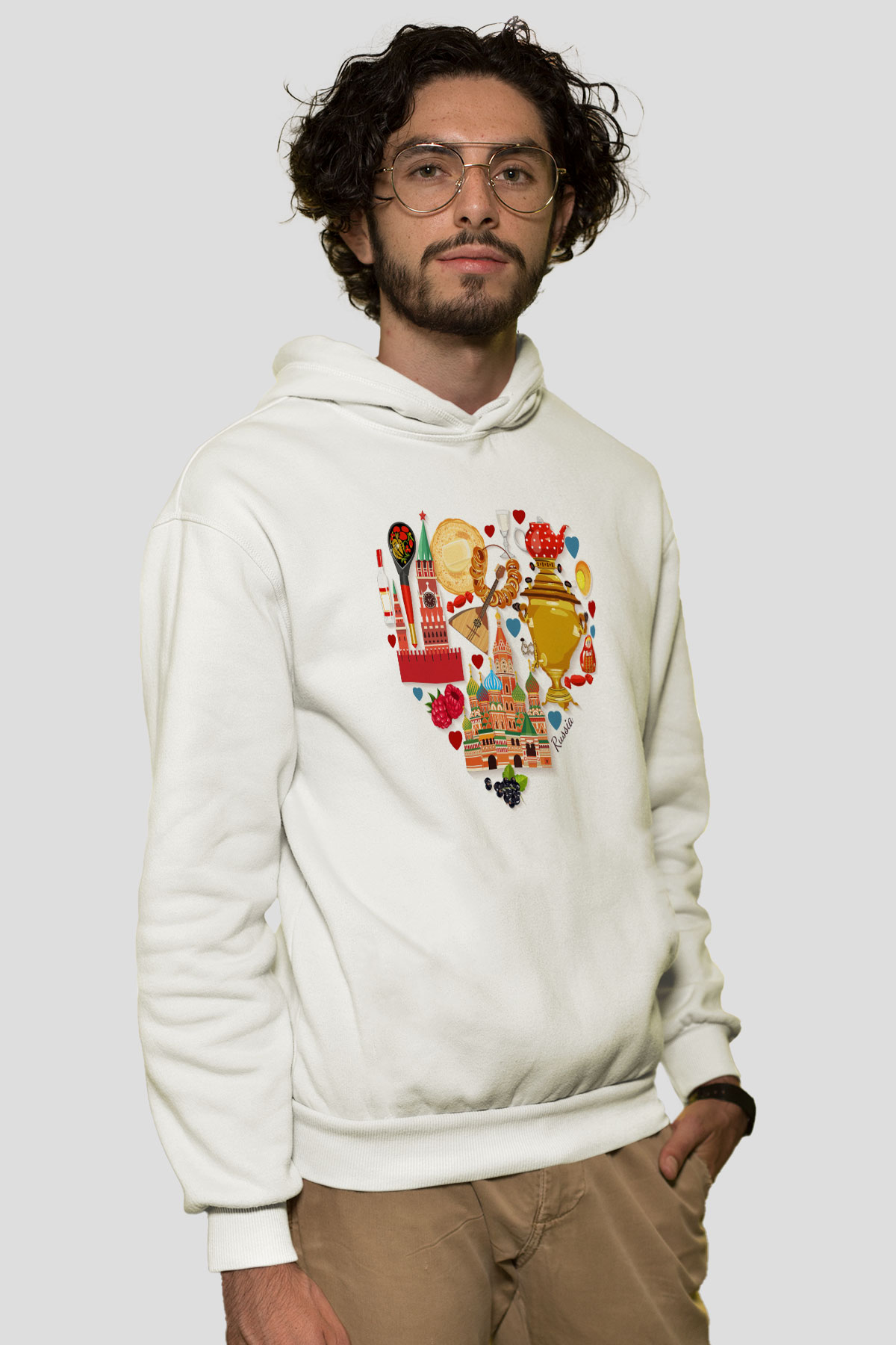 Moskova Kremlini Beyaz Unisex Kapşonlu Sweatshirt