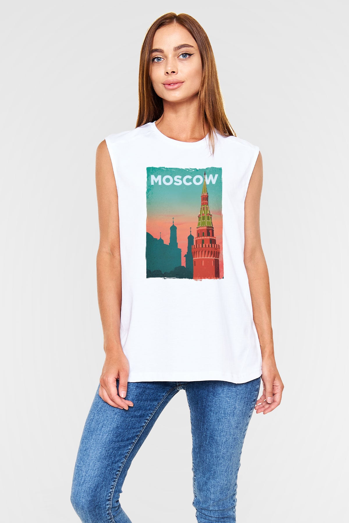 Moskova Kremlini Beyaz Unisex Kolsuz Tişört