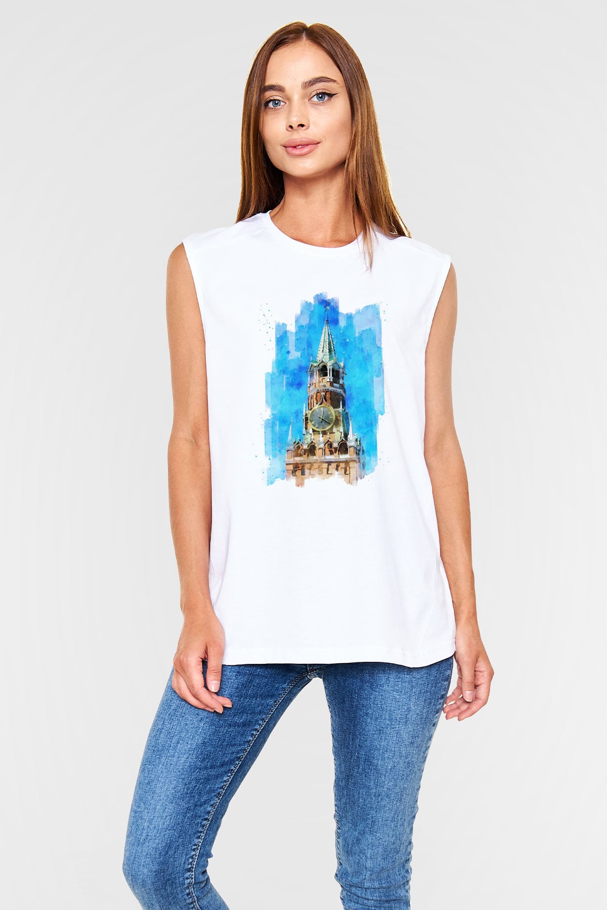 Moskova Kremlini Beyaz Unisex Kolsuz Tişört