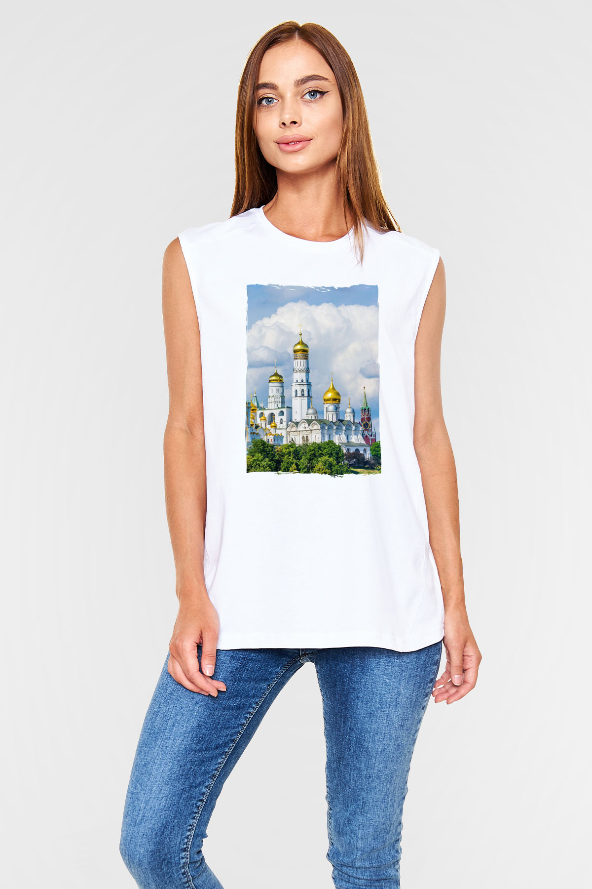 Moskova Kremlini Beyaz Unisex Kolsuz Tişört