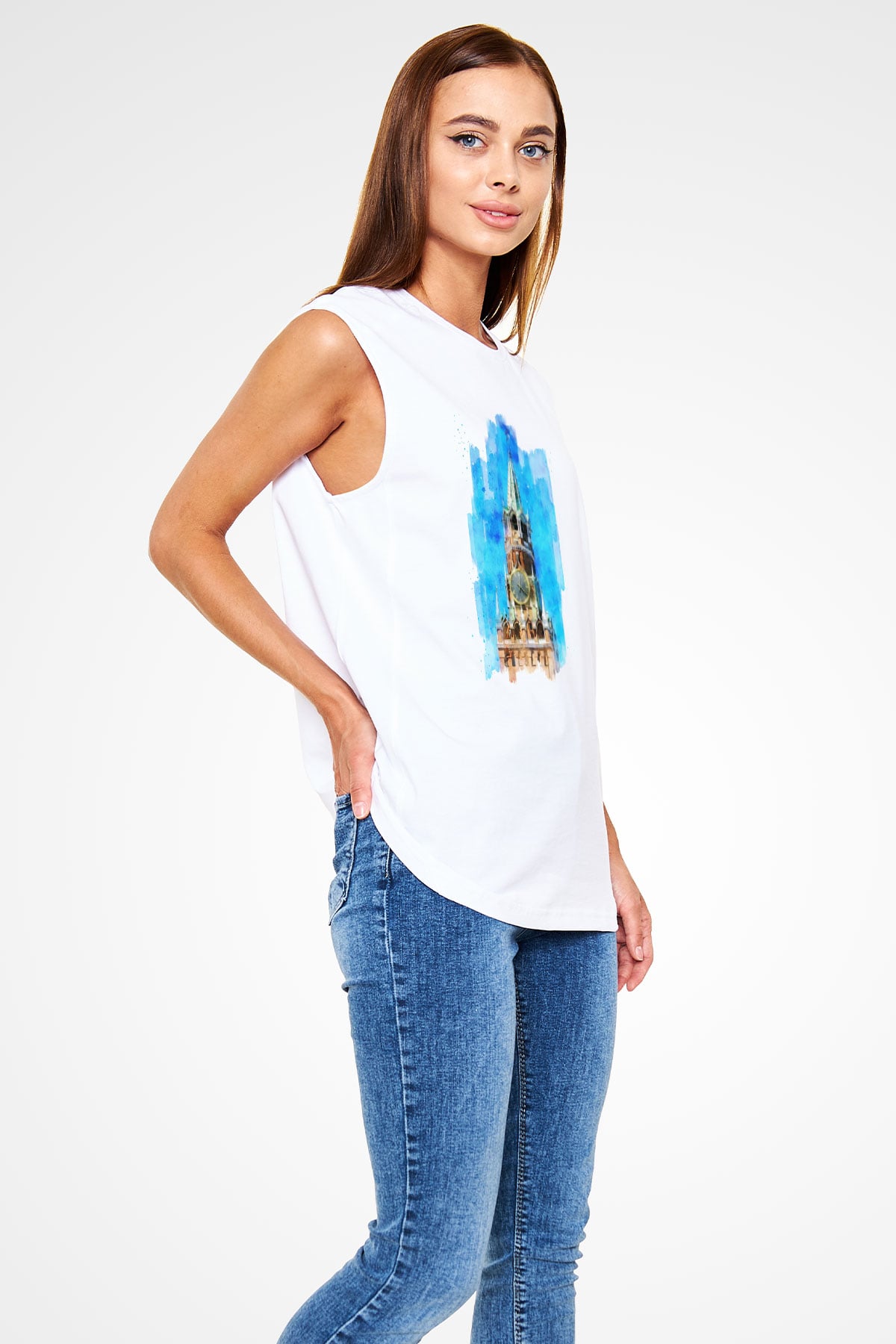 Moskova Kremlini Beyaz Unisex Kolsuz Tişört