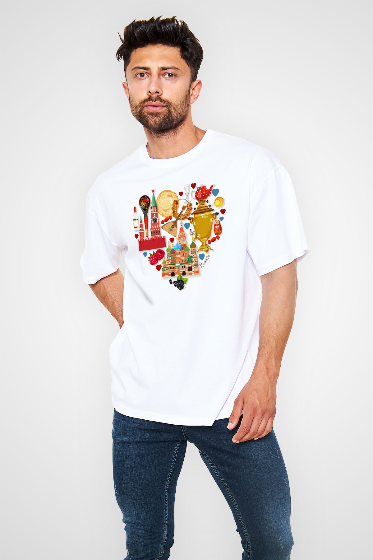 Moskova Kremlini Beyaz Unisex Oversize Tişört T-Shirt