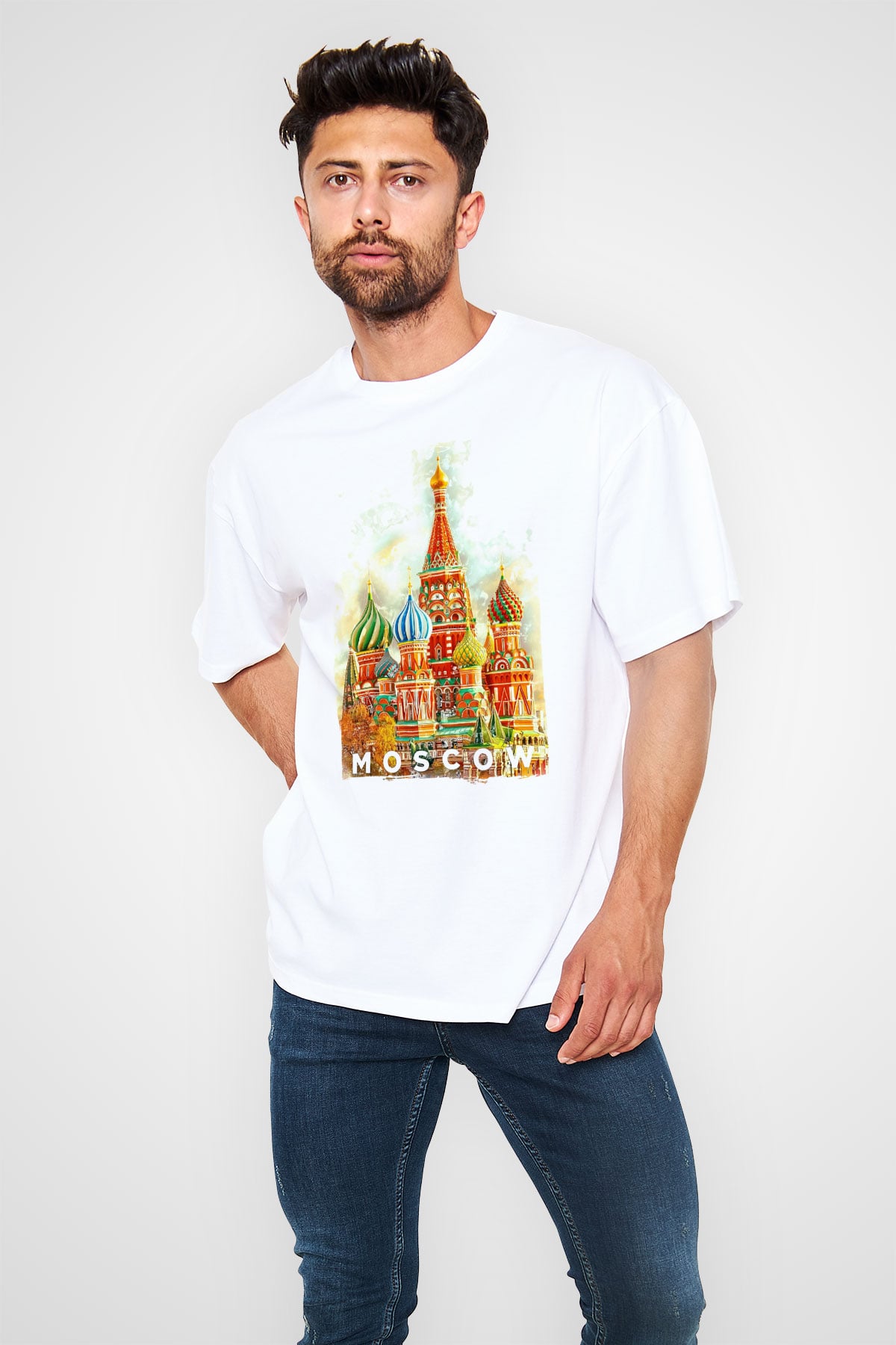 Moskova Kremlini Beyaz Unisex Tişört T-Shirt - TişörtFabrikası