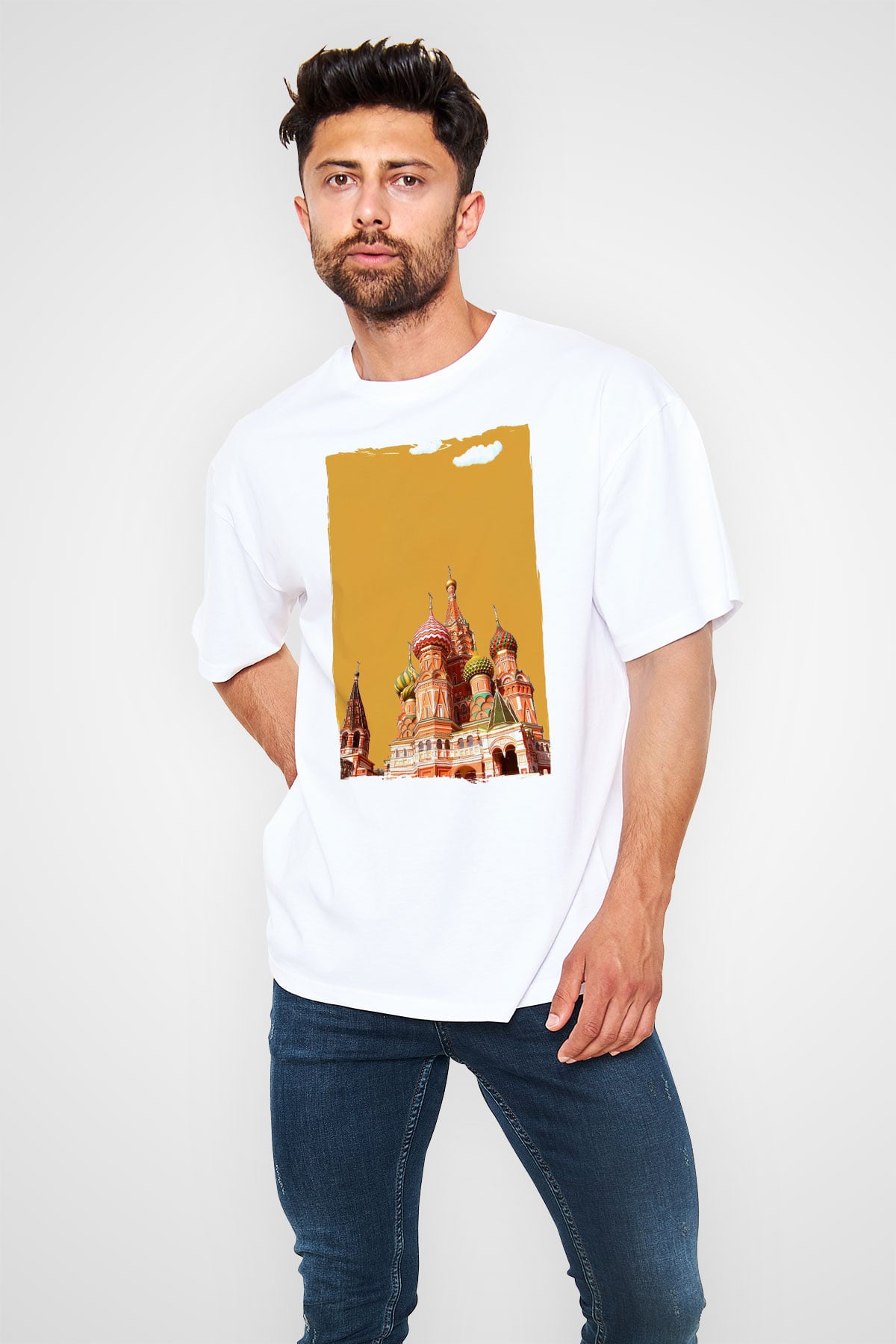 Moskova Kremlini Beyaz Unisex Tişört T-Shirt - TişörtFabrikası