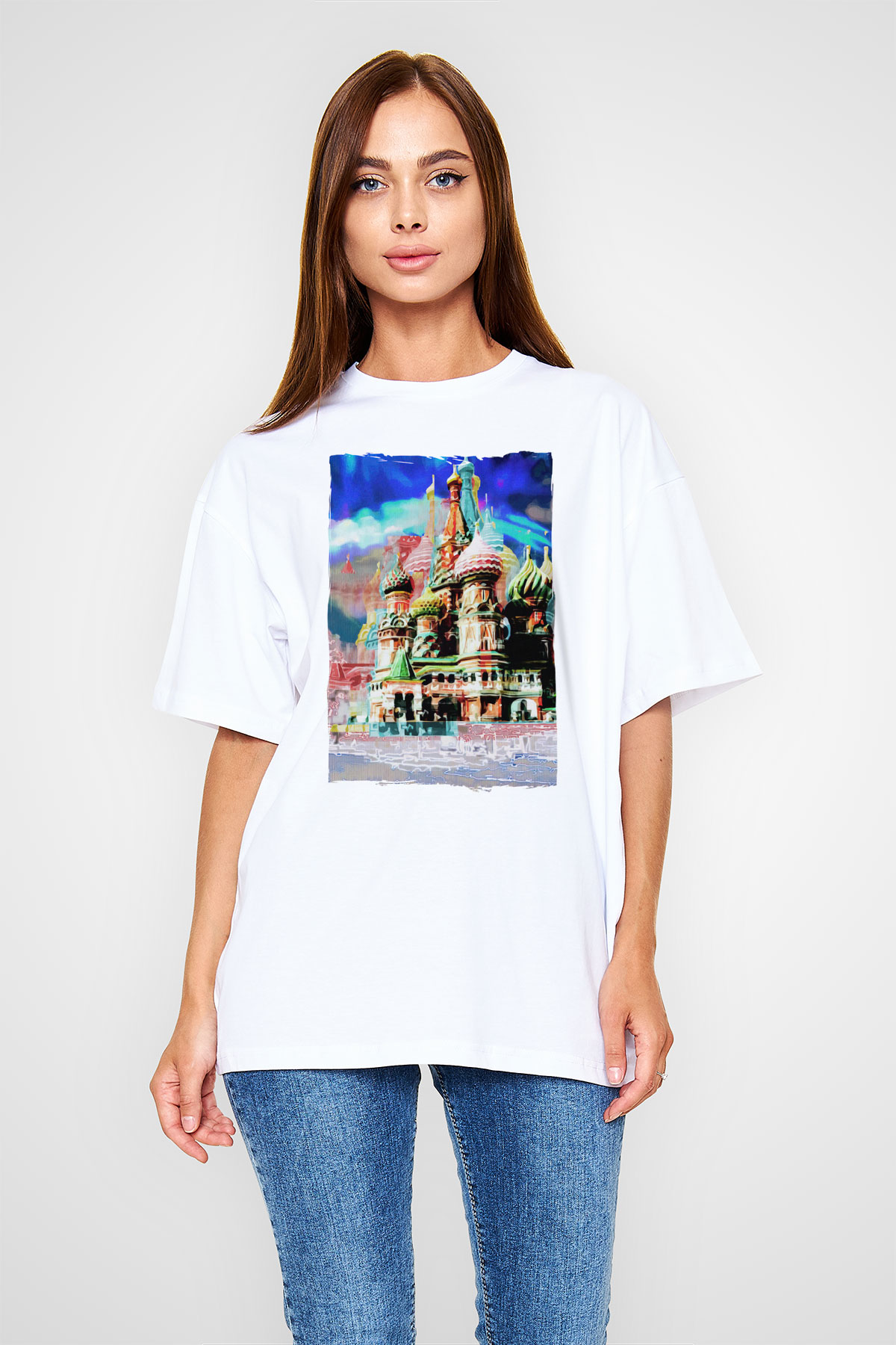 Moskova Kremlini Beyaz Unisex Tişört T-Shirt - TişörtFabrikası