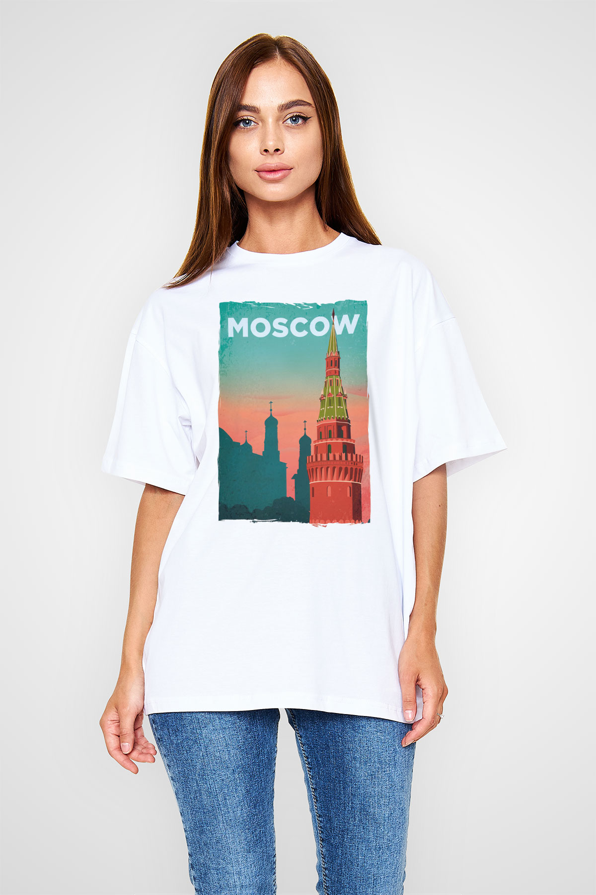 Moskova Kremlini Beyaz Unisex Tişört T-Shirt - TişörtFabrikası