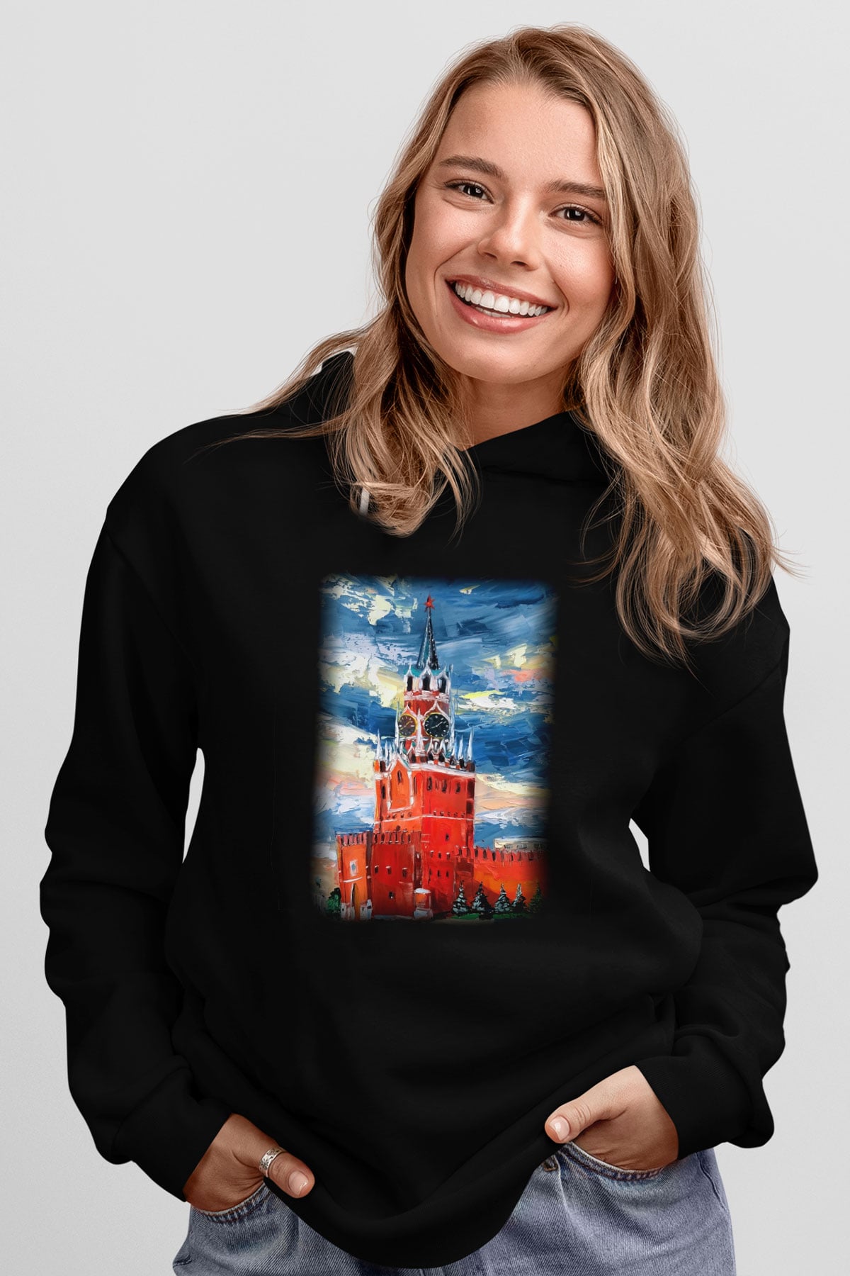 Moskova Kremlini Siyah Unisex Hoodie