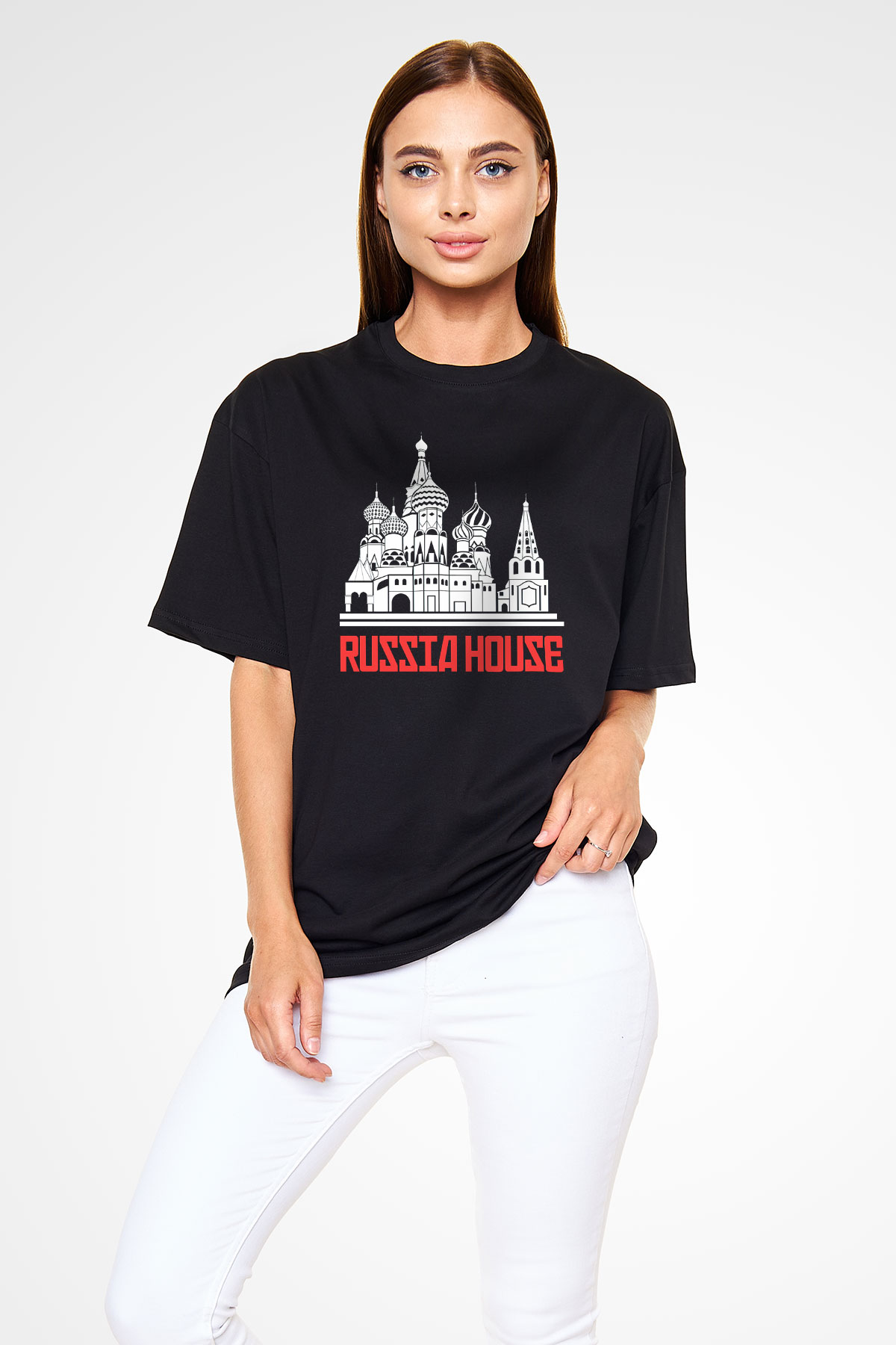 Moskova Kremlini Siyah Unisex Oversize Tişört T-Shirt