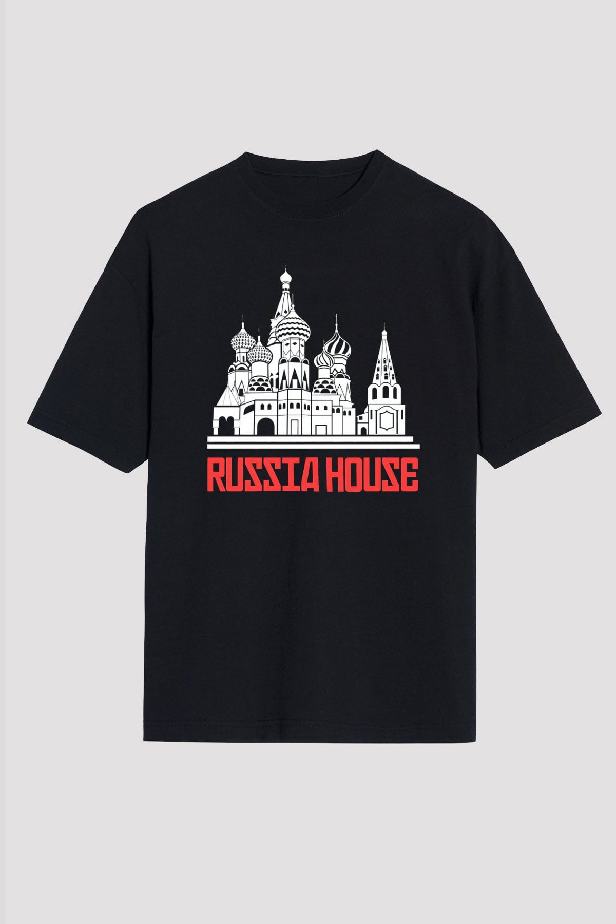 Moskova Kremlini Siyah Unisex Oversize Tişört T-Shirt