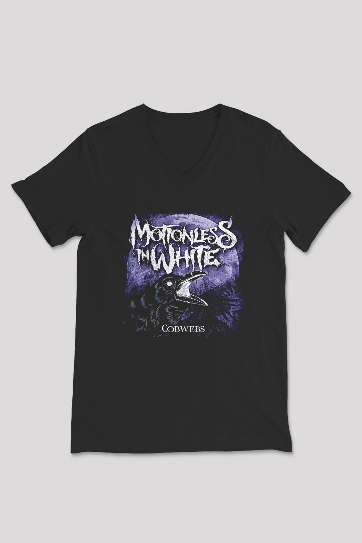 Motionless in White Baskılı Unisex Siyah V Yaka Tişört - Tshirt