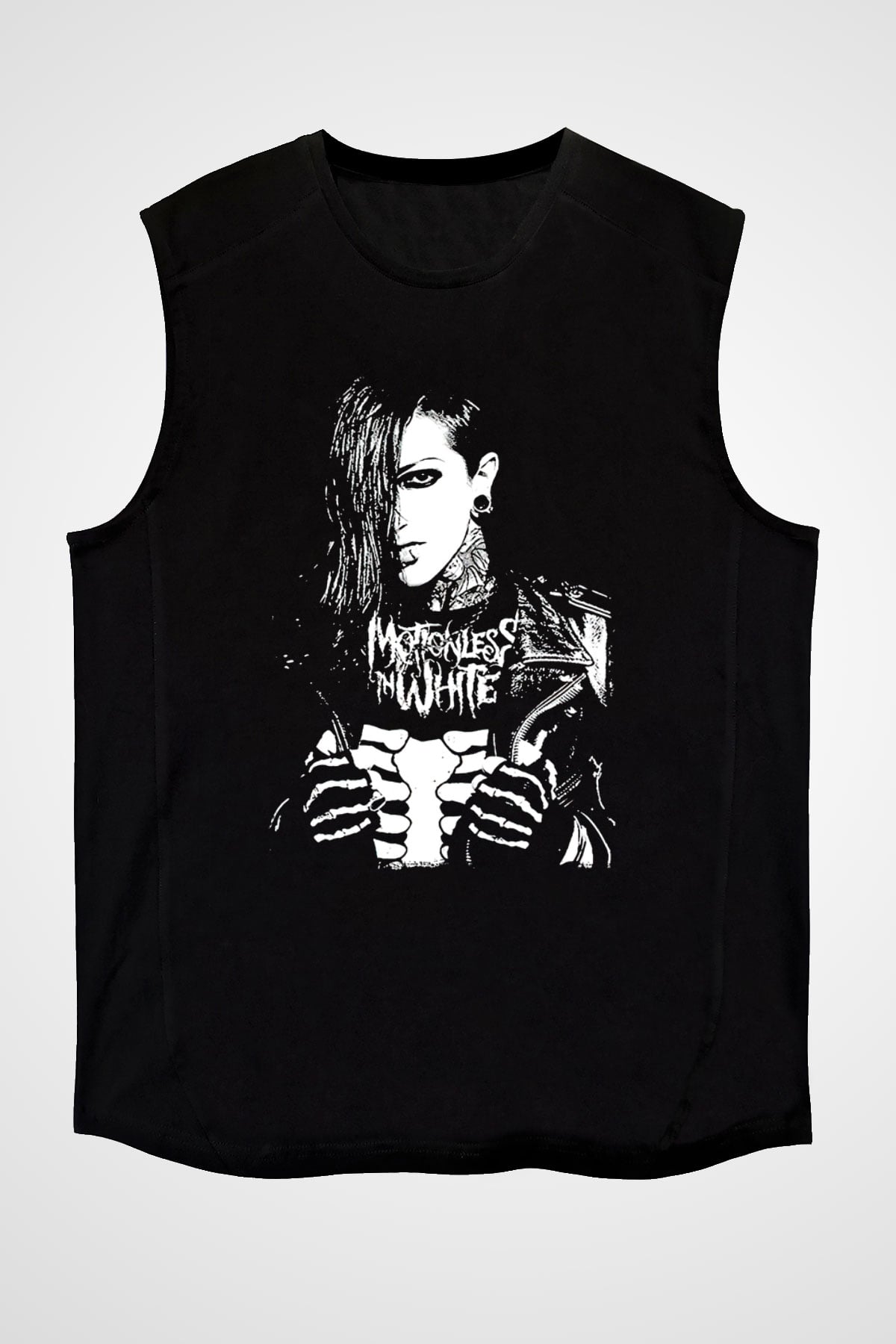 Motionless in White Baskılı Unisex Siyah Kolsuz Tişört - Tshirt