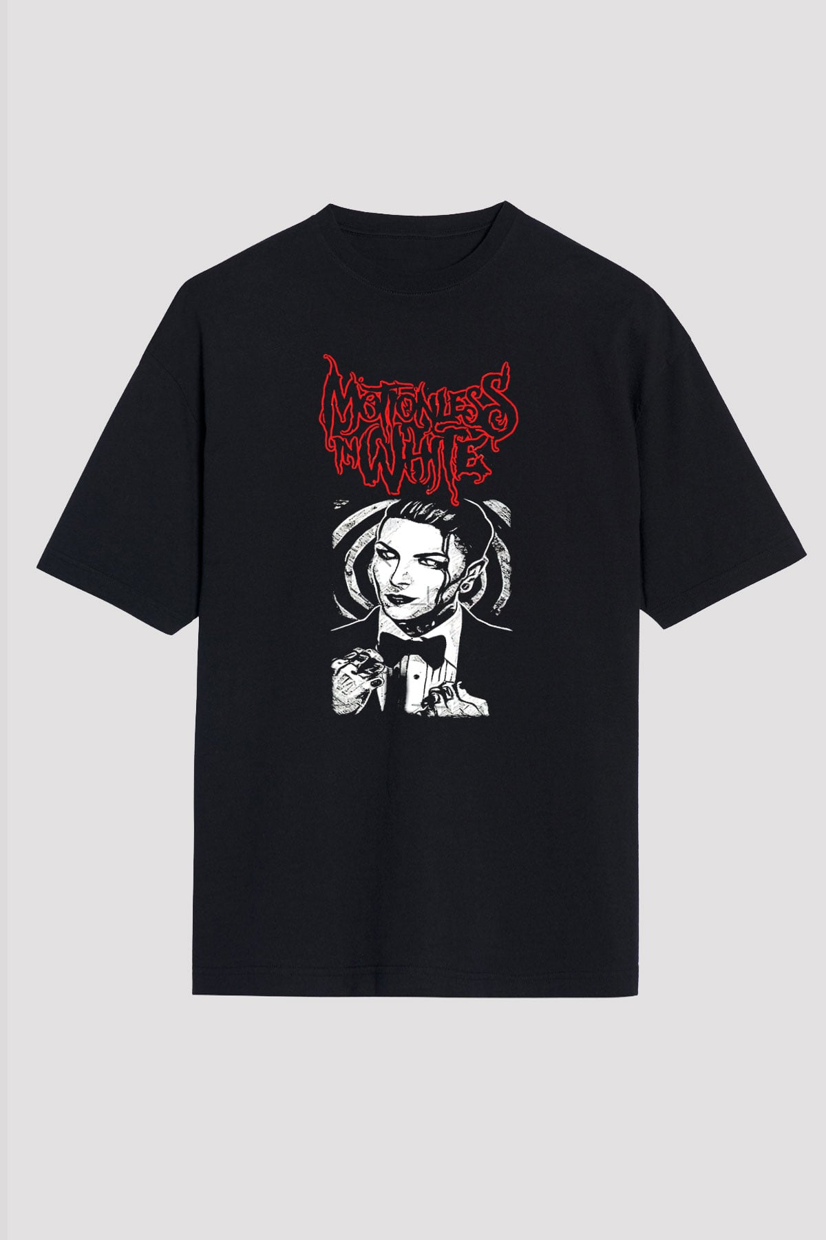 Motionless in White Baskılı Unisex Siyah Oversize Tişört - Tshirt