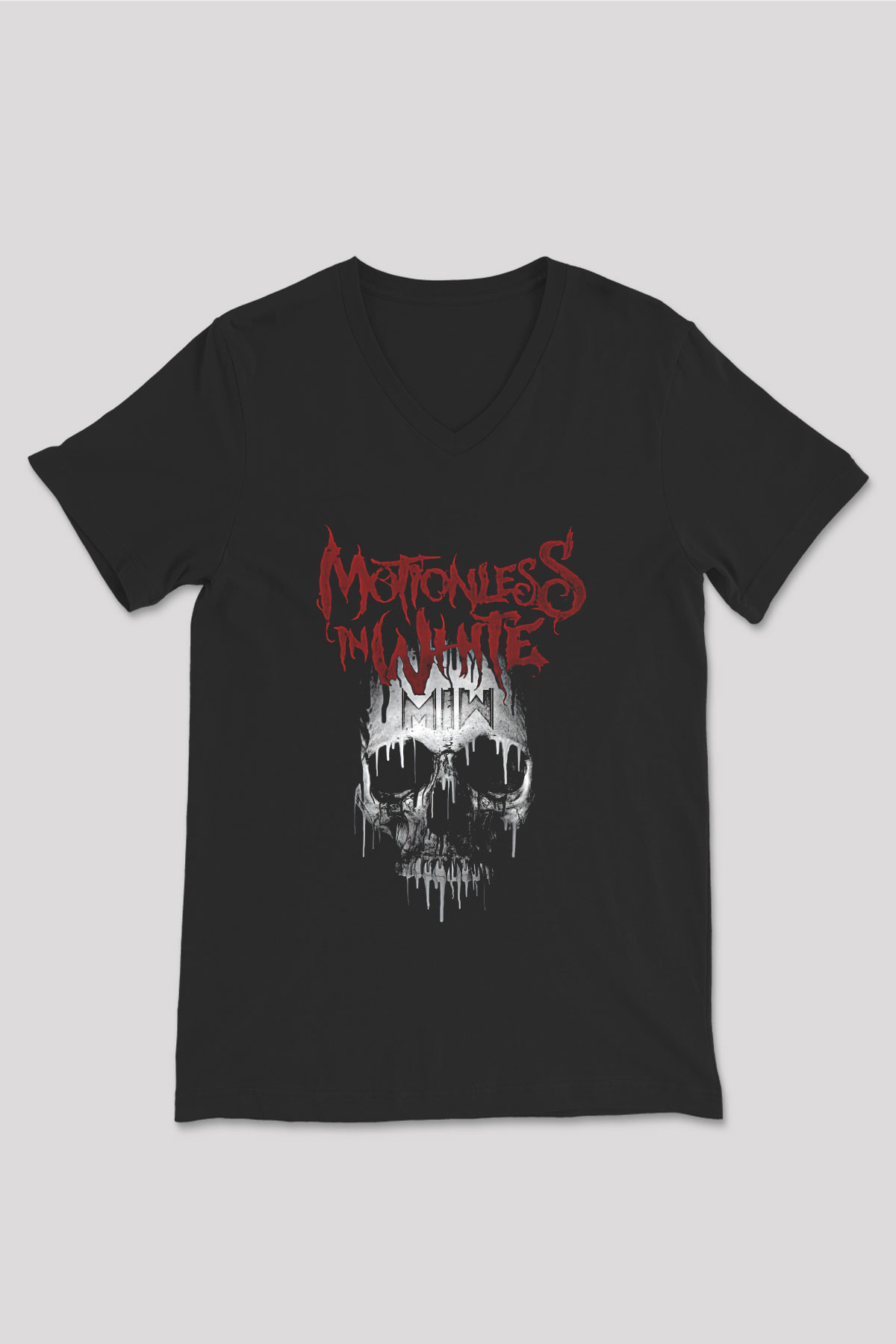 Motionless in White Baskılı Unisex Siyah V Yaka Tişört - Tshirt