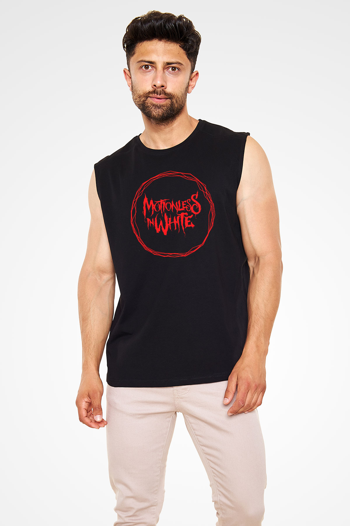 Motionless in White Baskılı Unisex Siyah Kolsuz Tişört - Tshirt