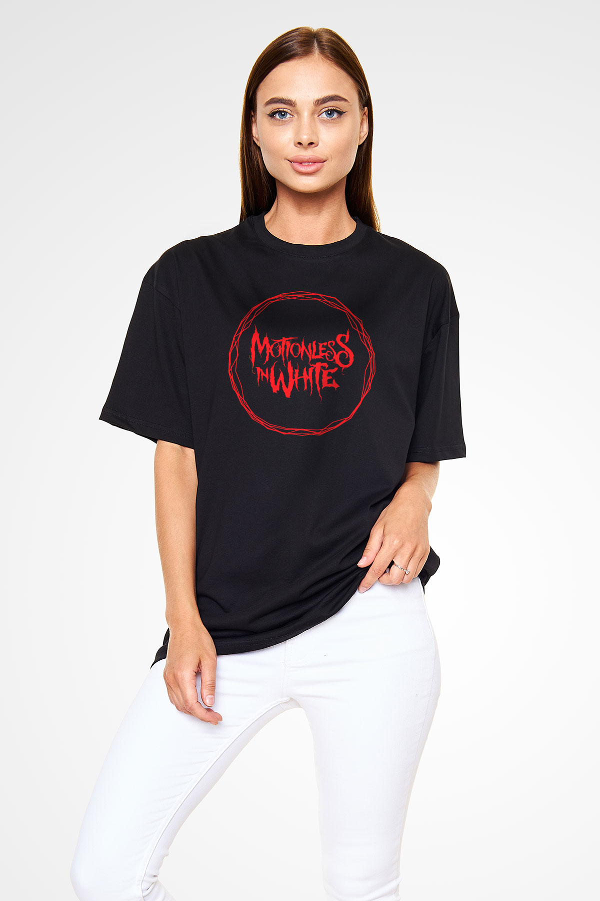 Motionless in White Baskılı Unisex Siyah Oversize Tişört - Tshirt