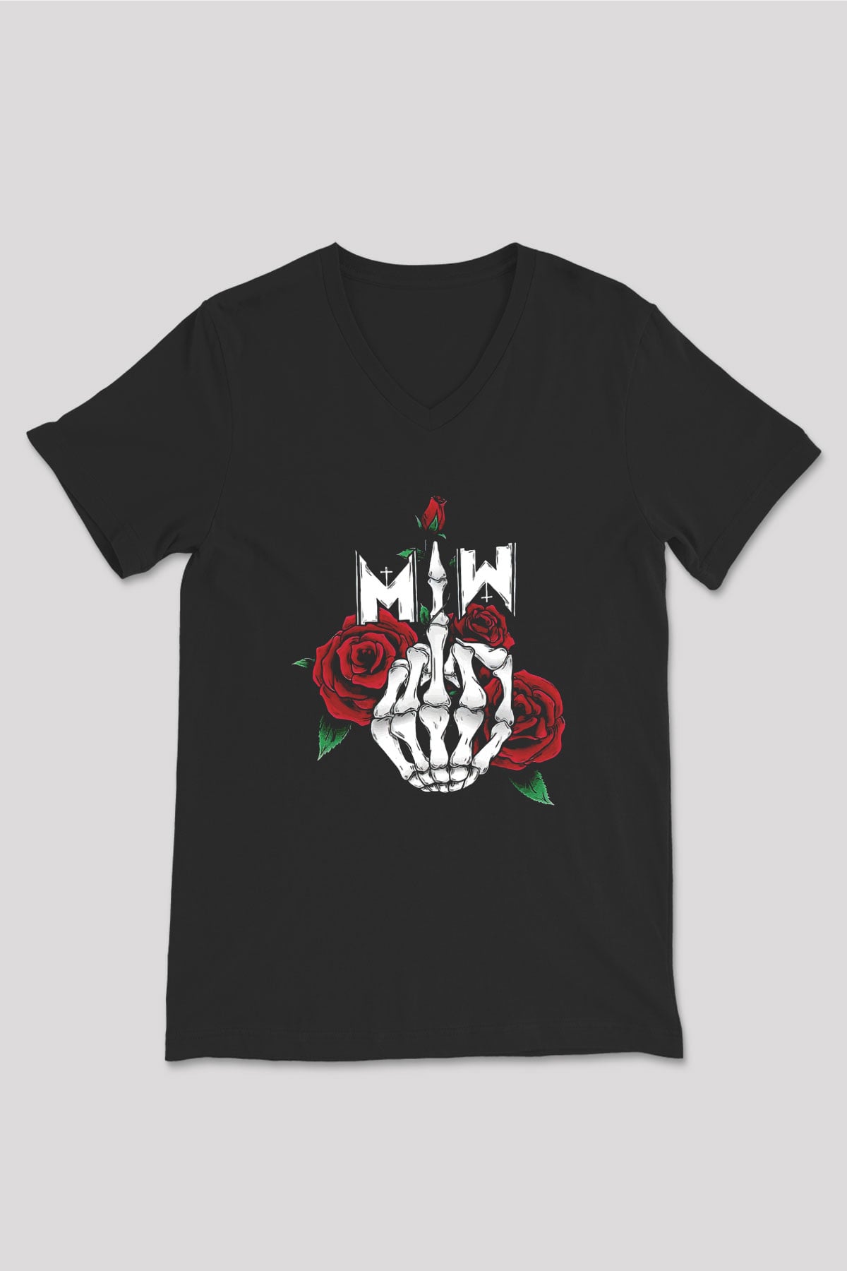Motionless in White Baskılı Unisex Siyah V Yaka Tişört - Tshirt