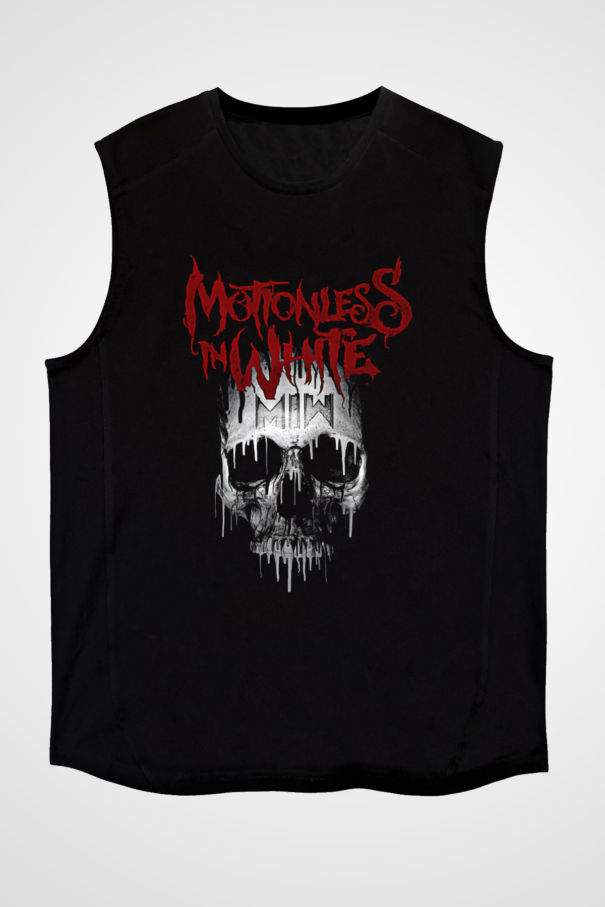 Motionless in White Baskılı Unisex Siyah Kolsuz Tişört - Tshirt