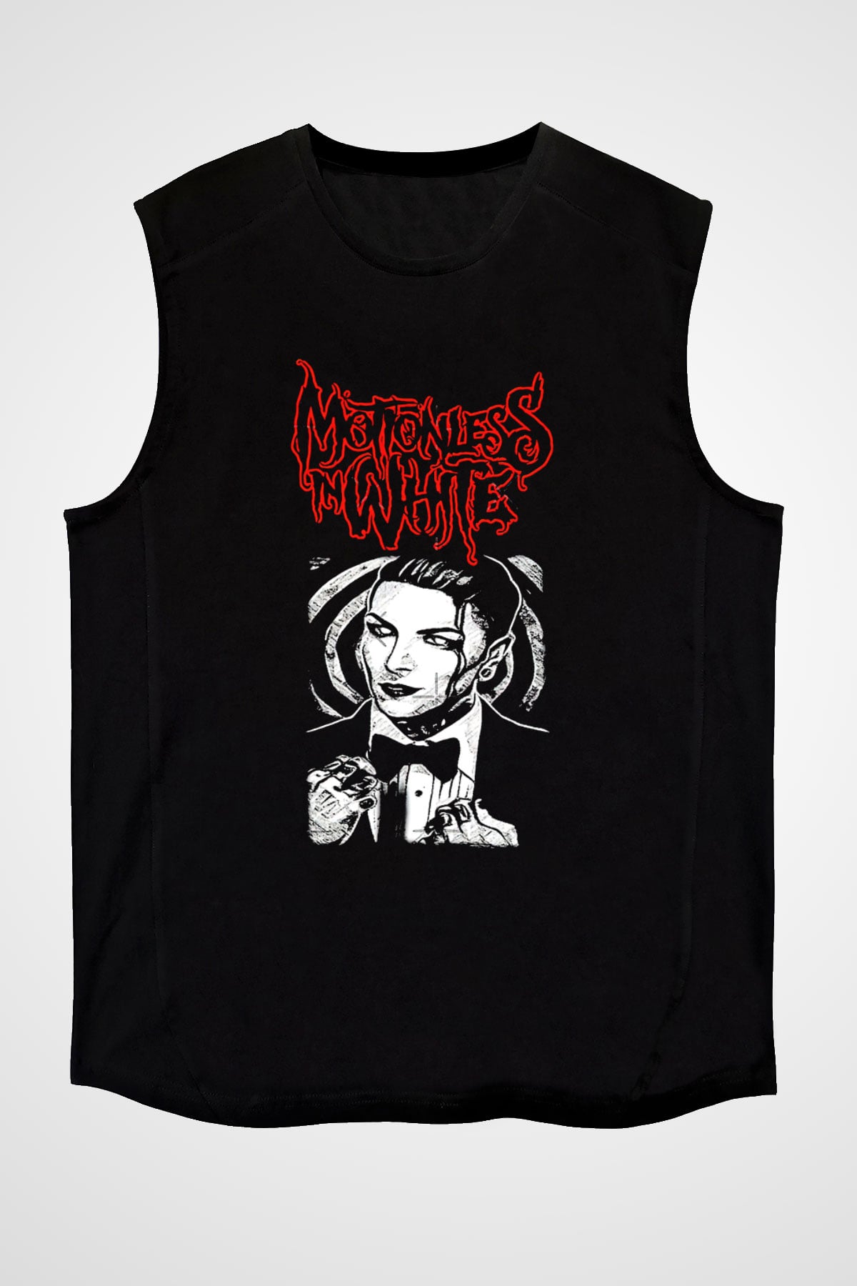 Motionless in White Baskılı Unisex Siyah Kolsuz Tişört - Tshirt