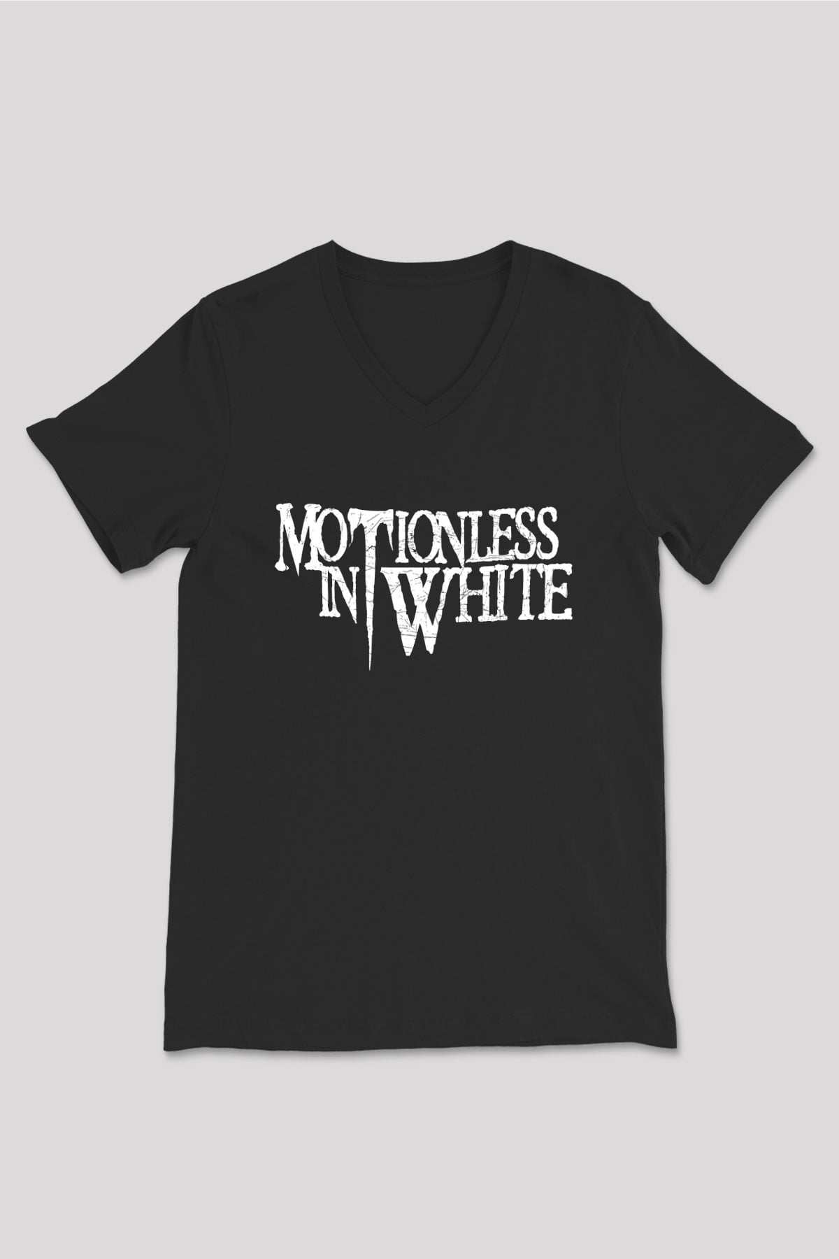 Motionless in White Baskılı Unisex Siyah V Yaka Tişört - Tshirt