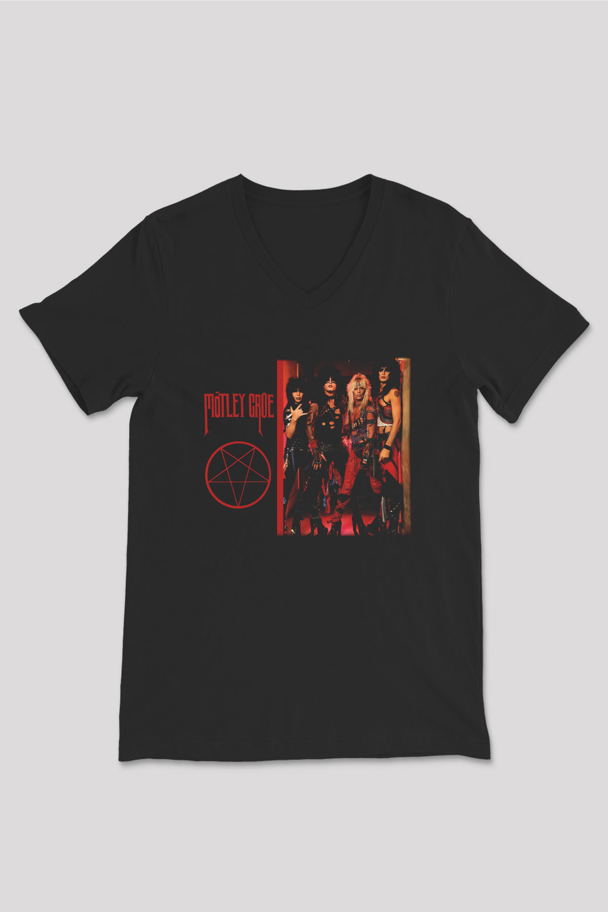Mötley Crüe Siyah Unisex V Yaka Tişört T-Shirt