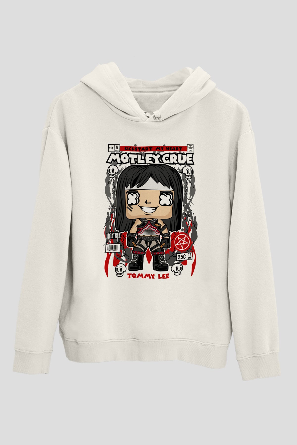 Motley Crue - Tommy Lee Baskılı Unisex Beyaz Hoodie