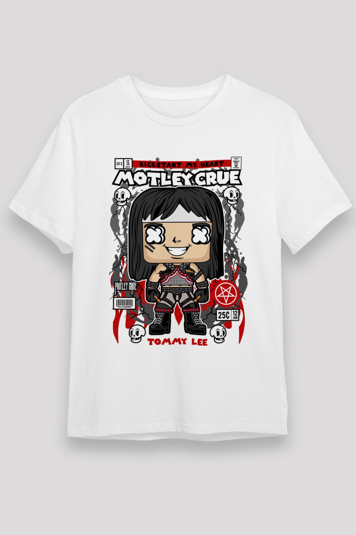 Motley Crue - Tommy Lee Baskılı Unisex Beyaz Tişört