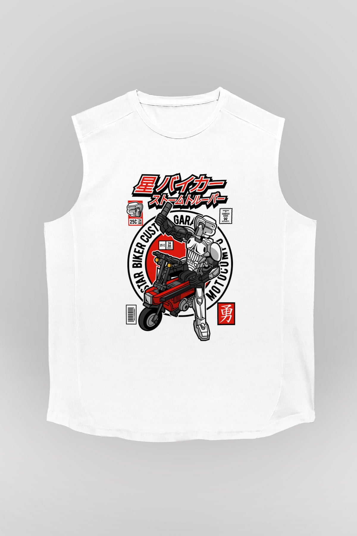 Motocompo Baskılı Unisex Beyaz Kolsuz Tişört