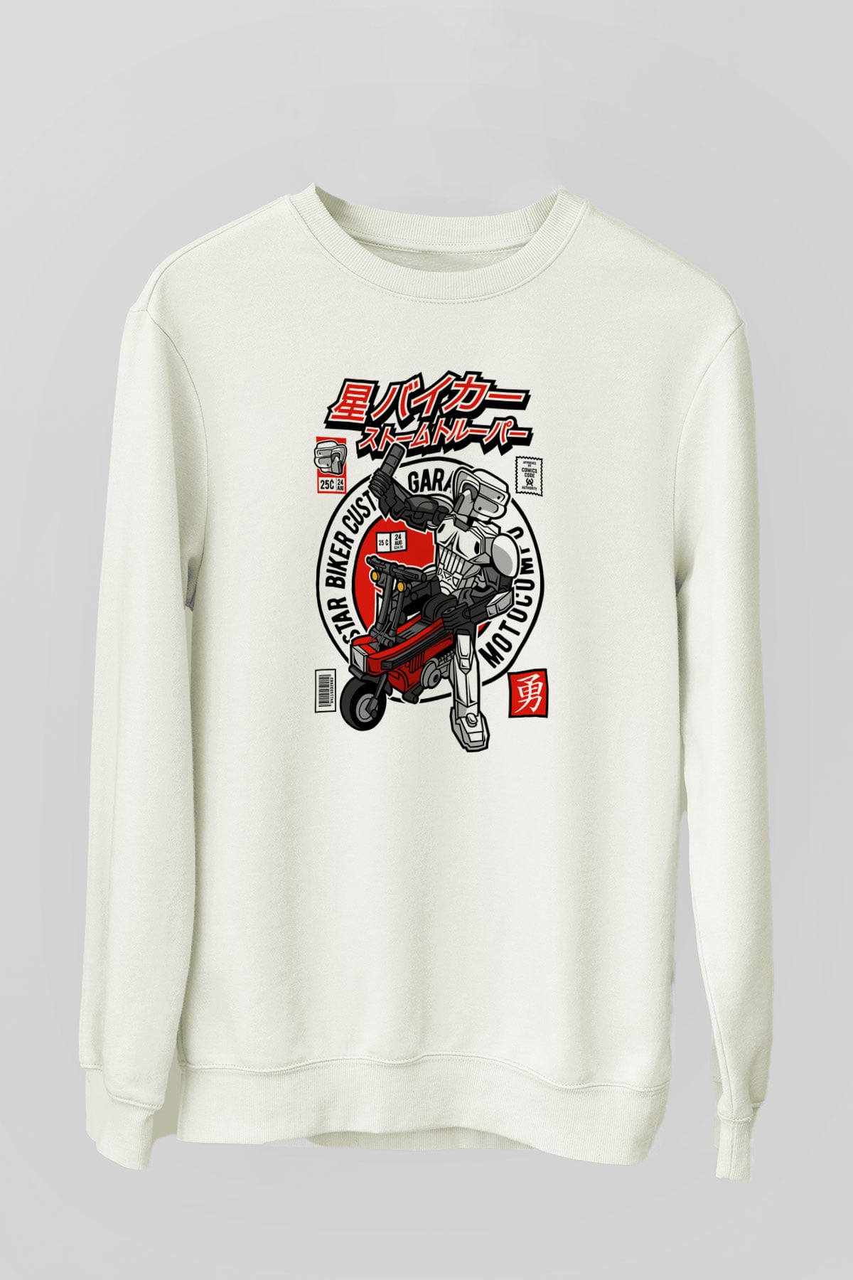 Motocompo Baskılı Unisex Beyaz Sweatshirt