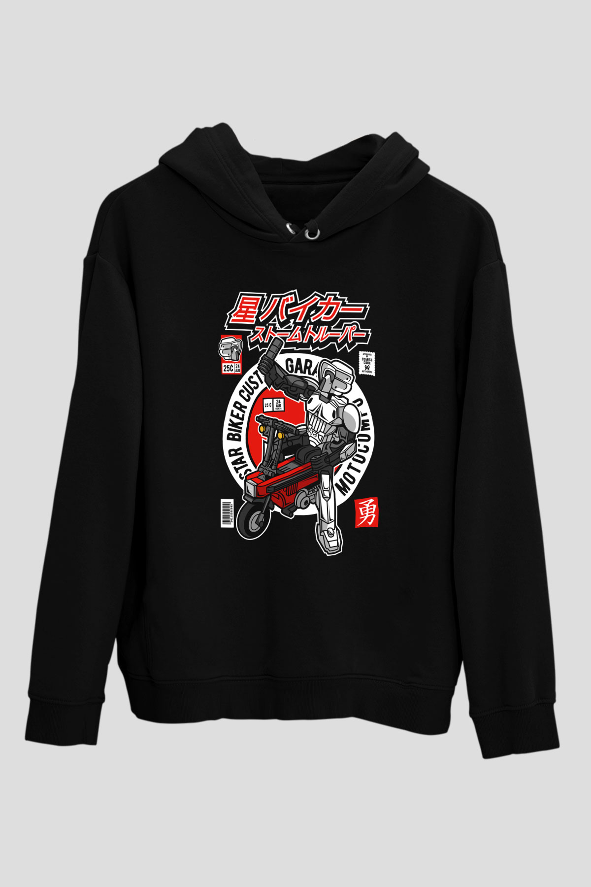 Motocompo Baskılı Unisex Siyah Hoodie