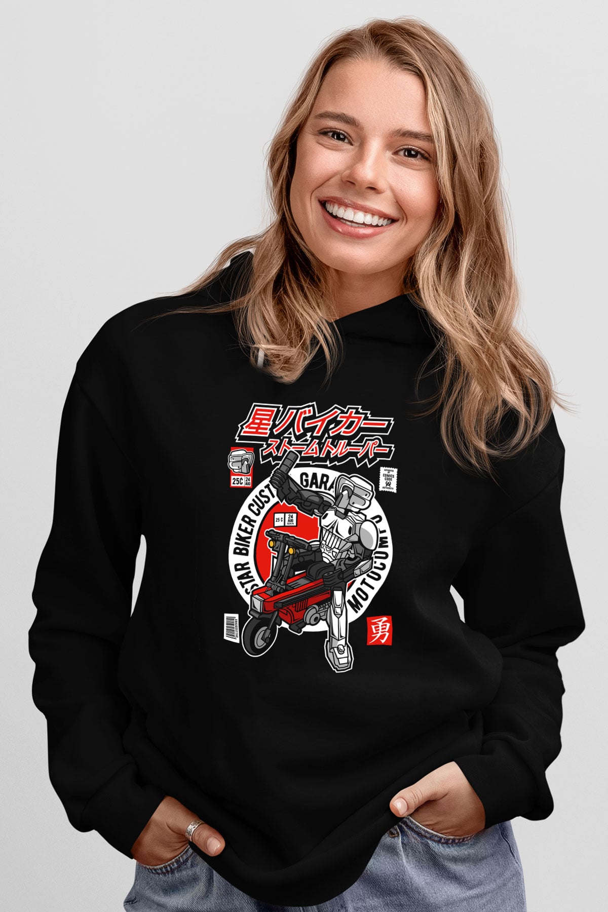 Motocompo Baskılı Unisex Siyah Hoodie