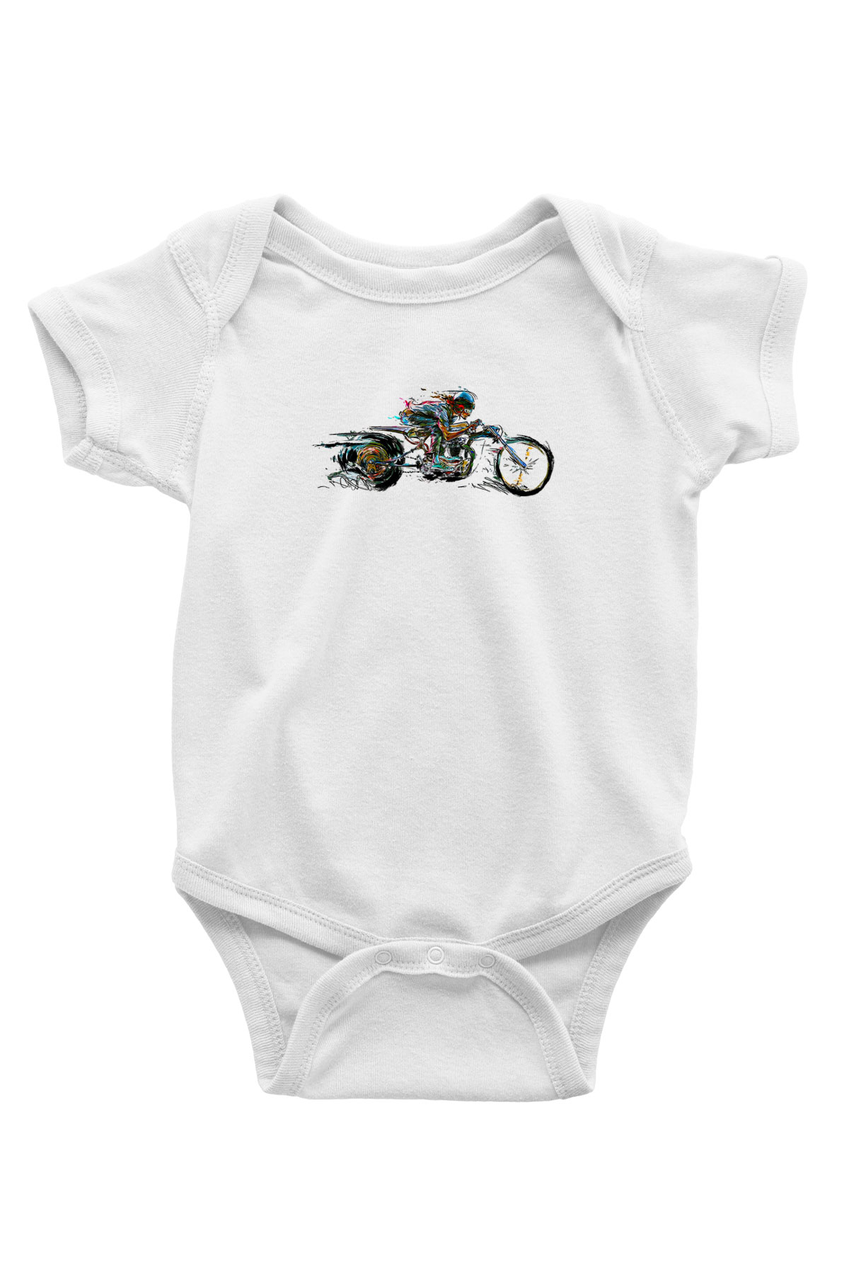 Motor Sporları Baskılı Beyaz Bebek Body - Zıbın