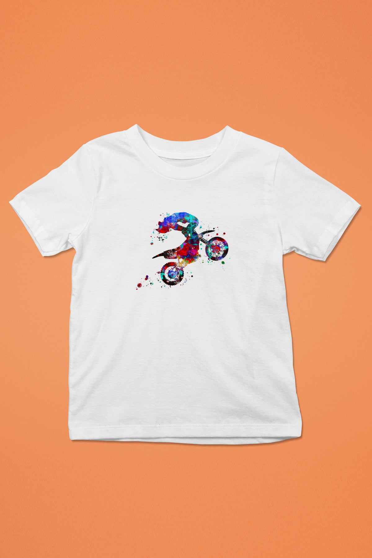 Motor Sporları Baskılı Unisex Beyaz Çocuk Tişört - Tshirt