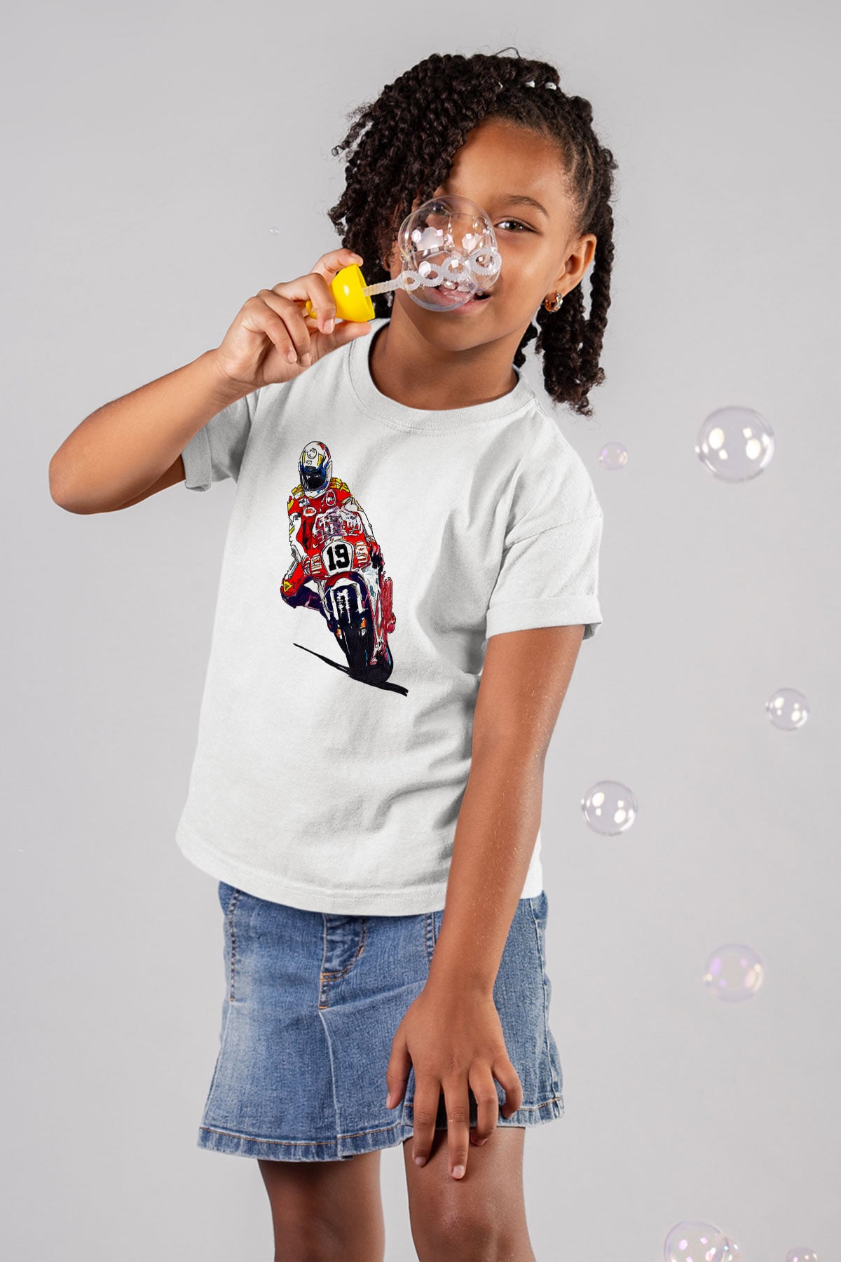 Motor Sporları Baskılı Unisex Beyaz Çocuk Tişört - Tshirt