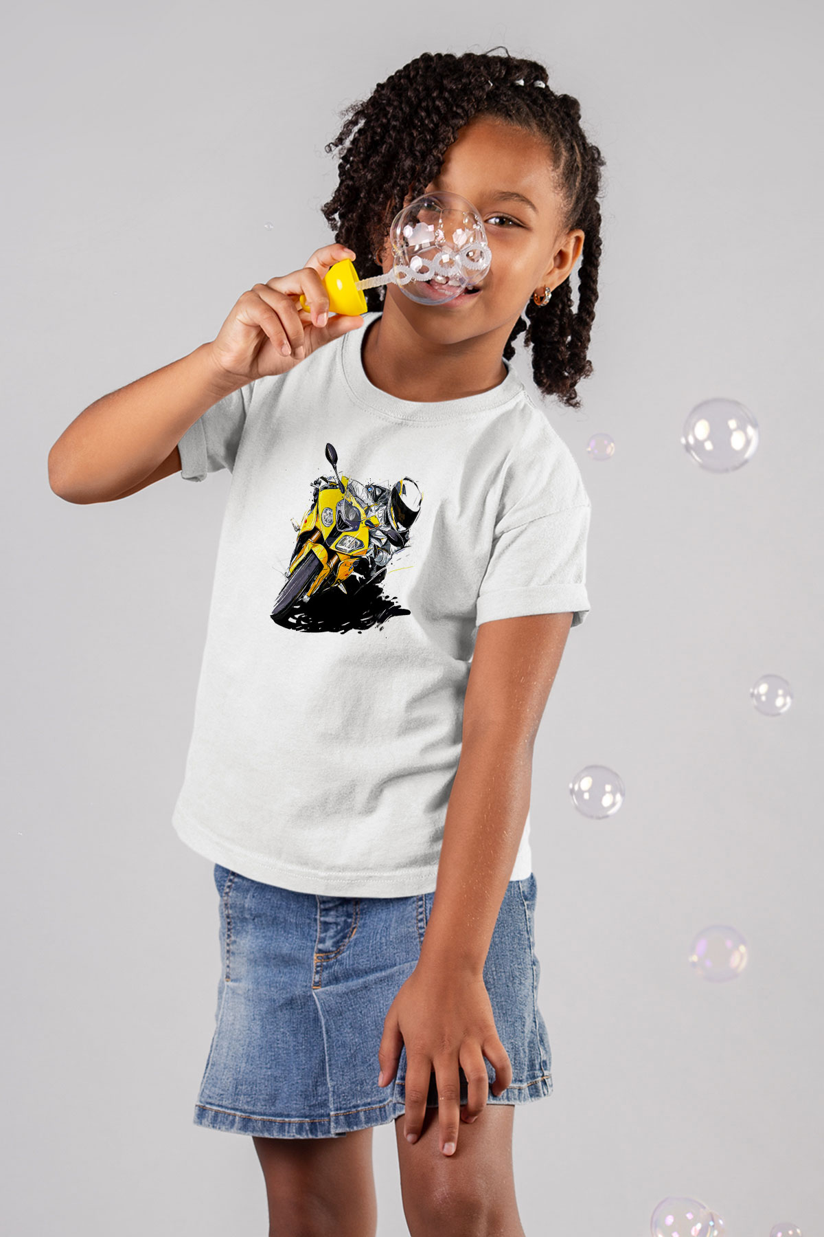 Motor Sporları Baskılı Unisex Beyaz Çocuk Tişört - Tshirt