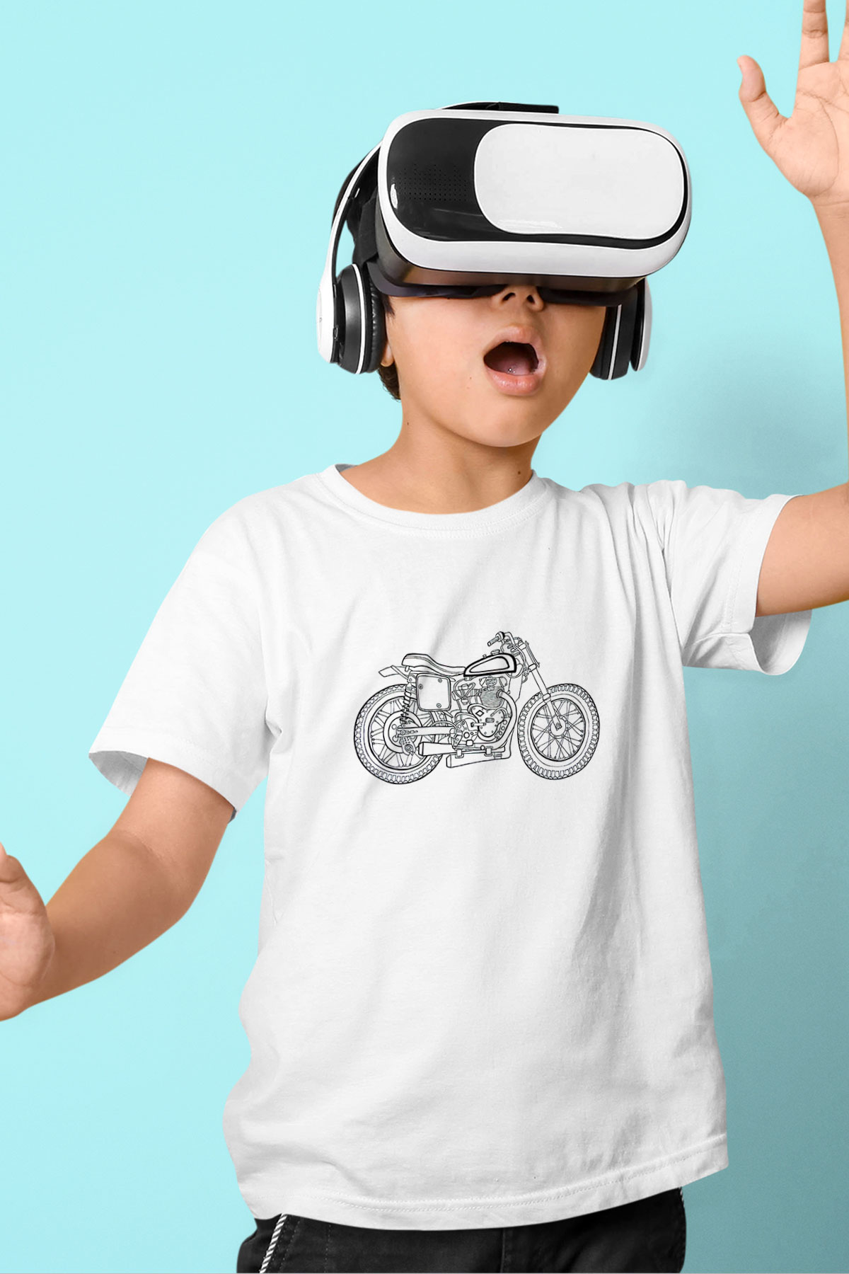 Motor Sporları Baskılı Unisex Beyaz Çocuk Tişört - Tshirt