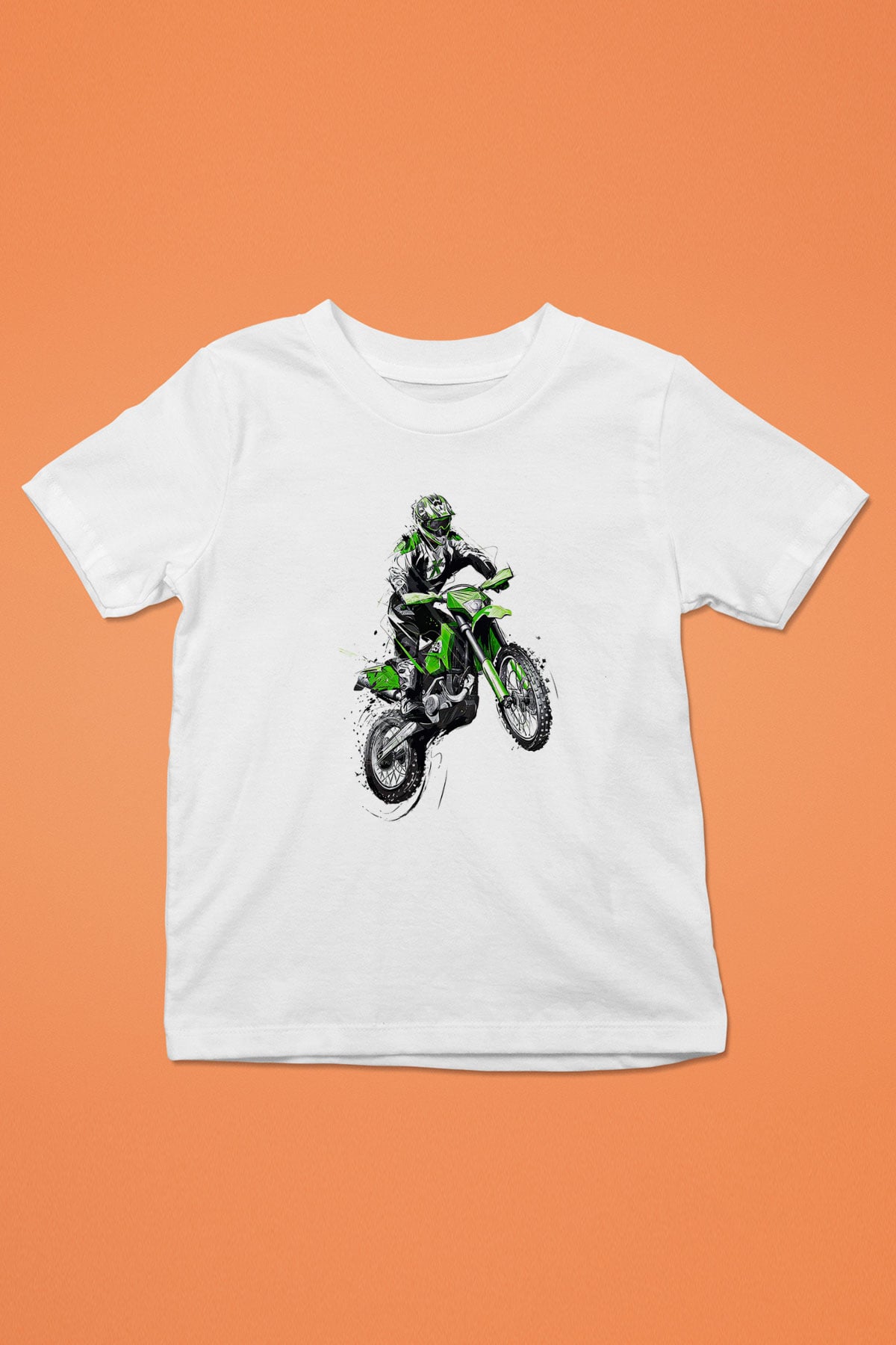 Motor Sporları Baskılı Unisex Beyaz Çocuk Tişört - Tshirt