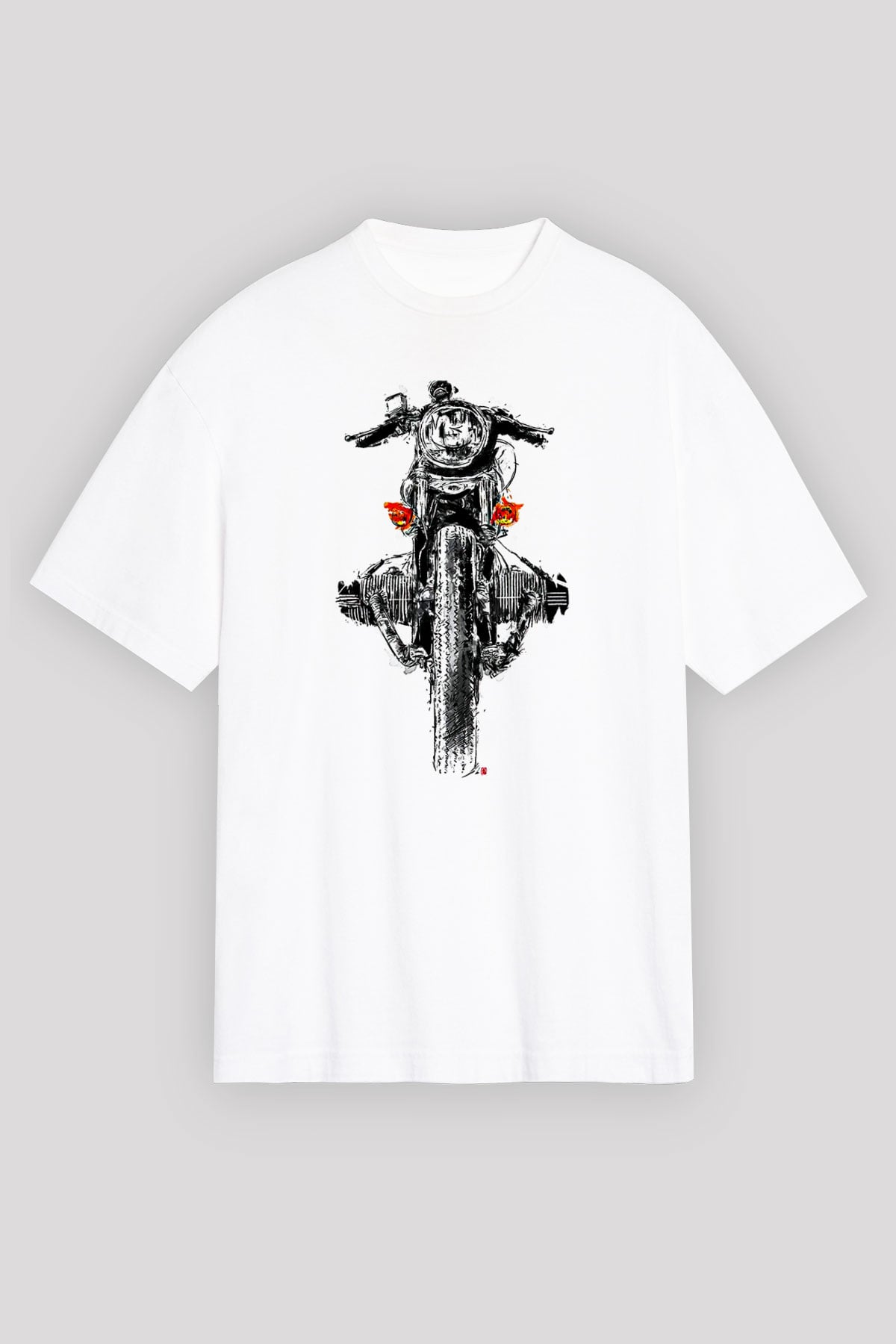 Motor Sporları Baskılı Unisex Beyaz Oversize Tişört - Tshirt